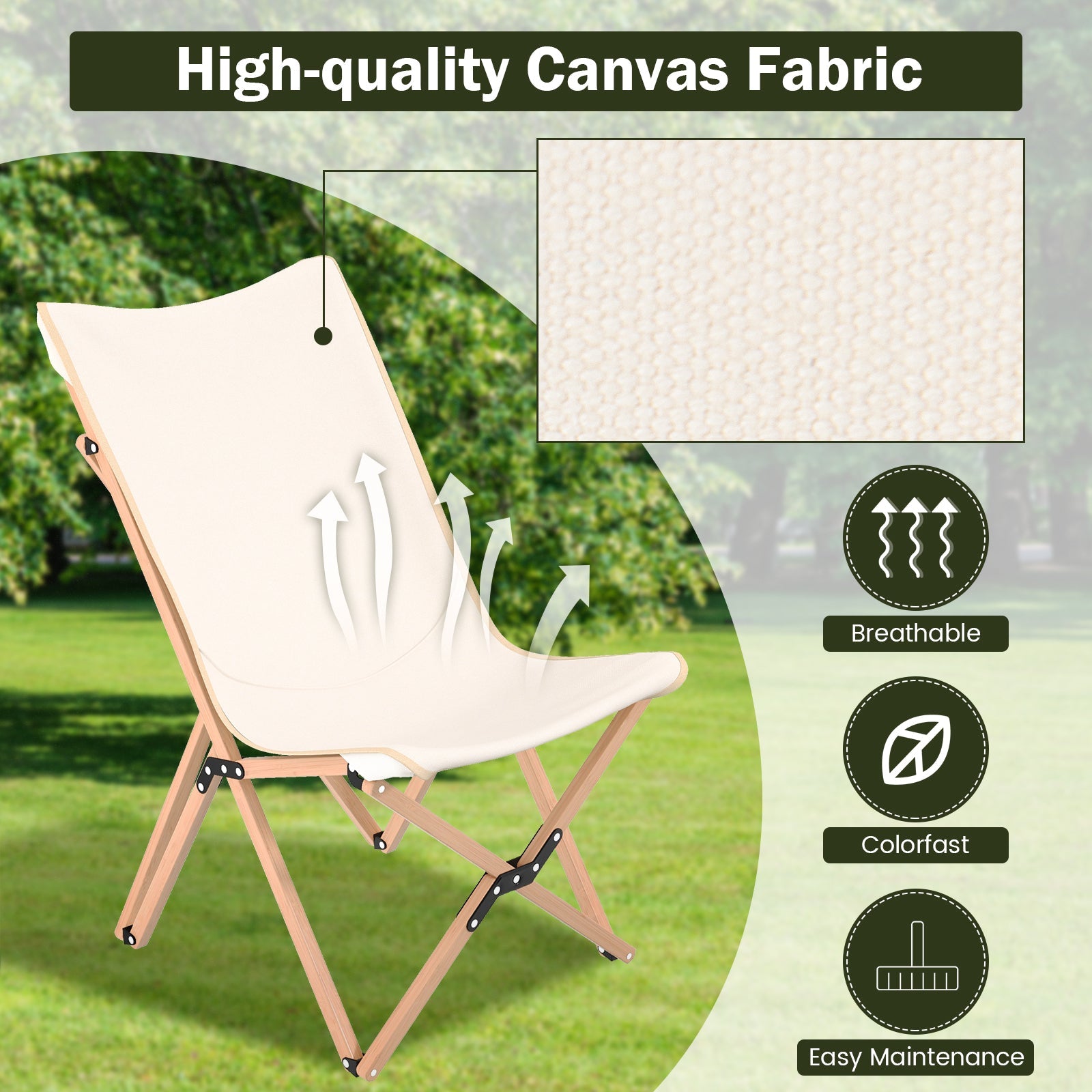 Set of 2 Bamboo Dorm Chair with Storage Pocket for Camping and Fishing - Energize Trek
