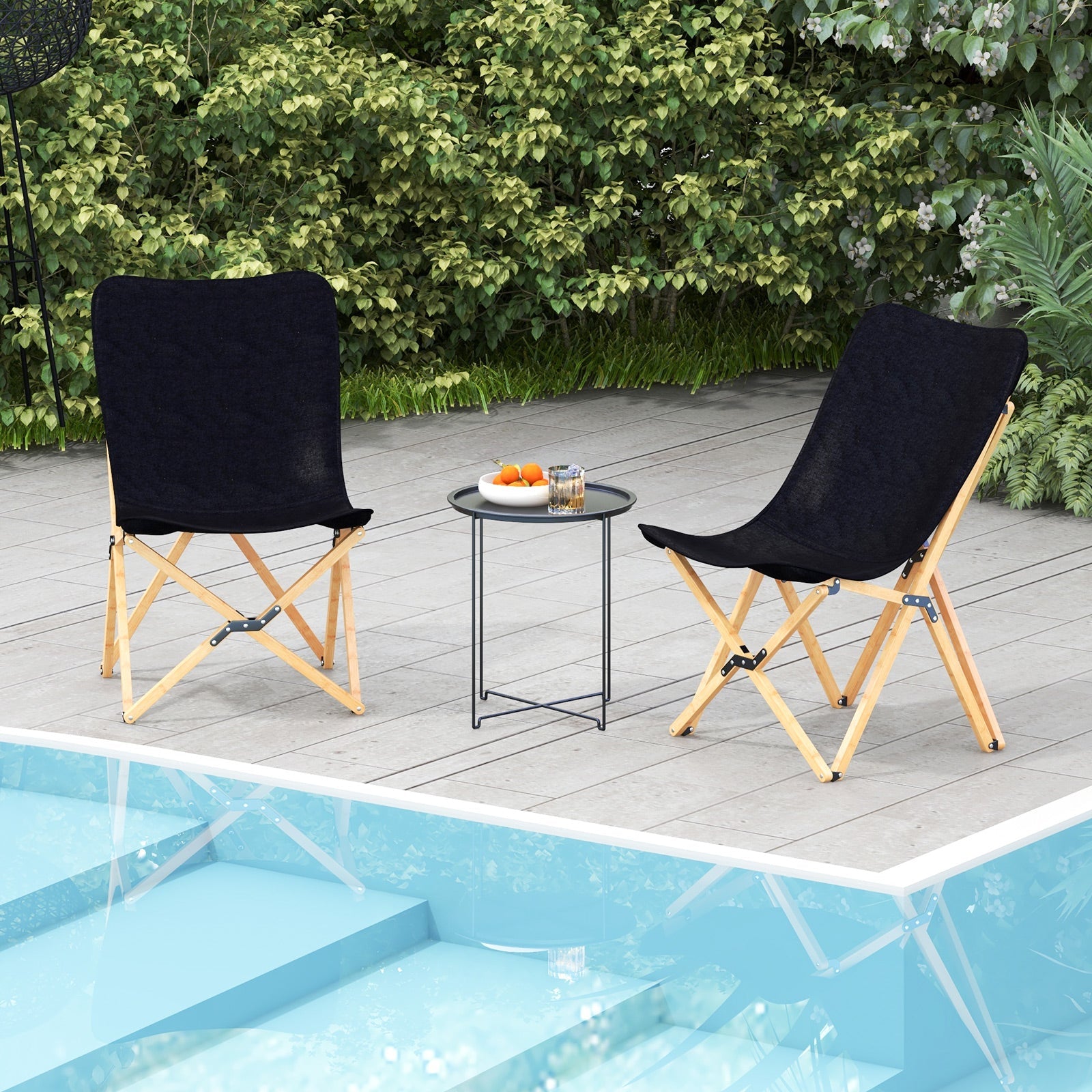 Set of 2 Bamboo Dorm Chair with Storage Pocket for Camping and Fishing - Energize Trek