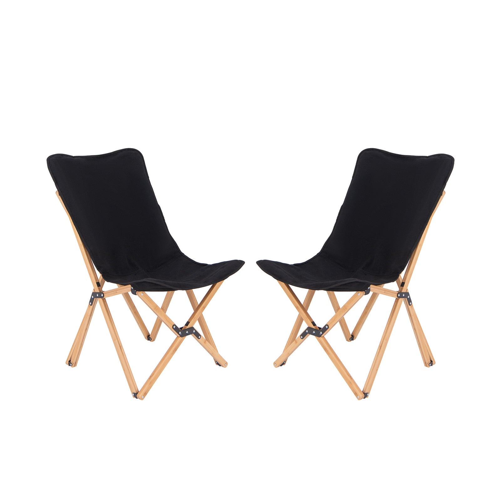 Set of 2 Bamboo Dorm Chair with Storage Pocket for Camping and Fishing - Energize Trek