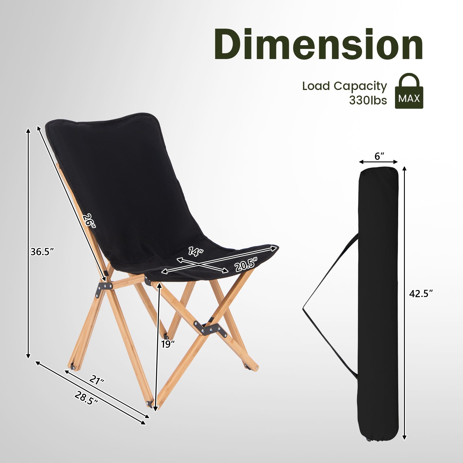 Set of 2 Bamboo Dorm Chair with Storage Pocket for Camping and Fishing - Energize Trek