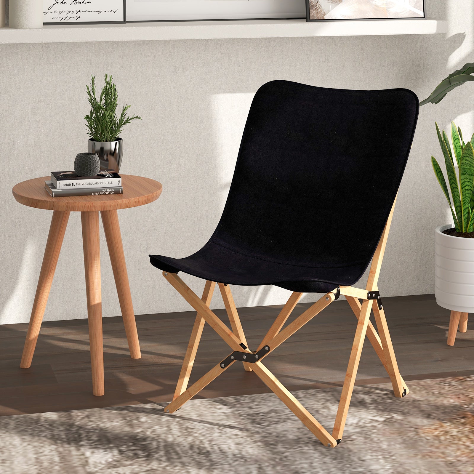 Set of 2 Bamboo Dorm Chair with Storage Pocket for Camping and Fishing - Energize Trek