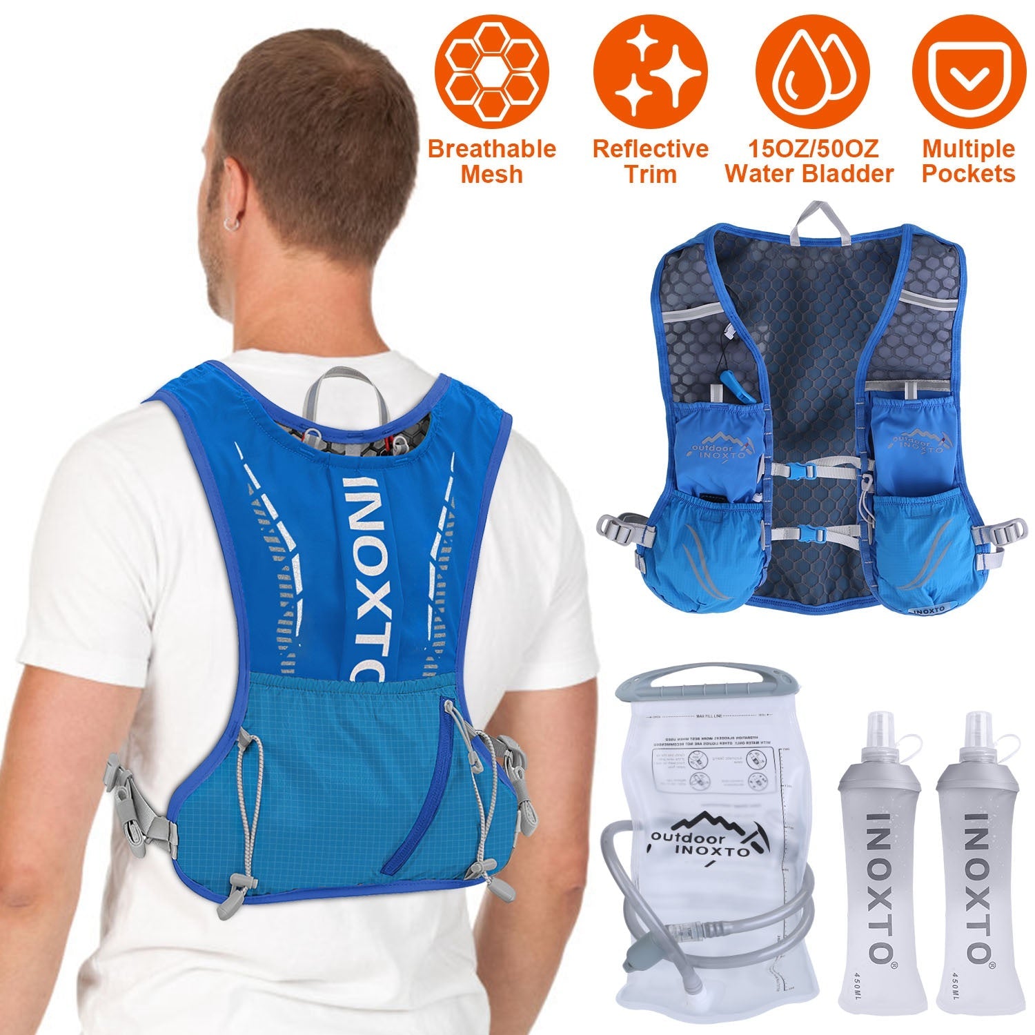 Sport Hydration Vest Running Backpack with 15oz 50oz Water Bladder Adjustable Strap Storage Bag for Trail Running Marathon Race Hiking - Energize Trek