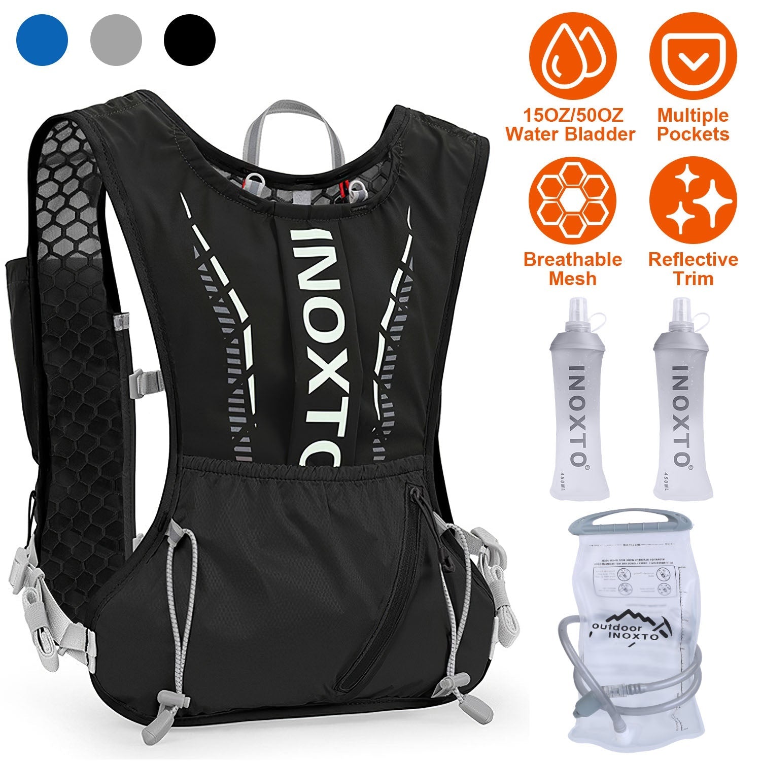 Sport Hydration Vest Running Backpack with 15oz 50oz Water Bladder Adjustable Strap Storage Bag for Trail Running Marathon Race Hiking - Energize Trek
