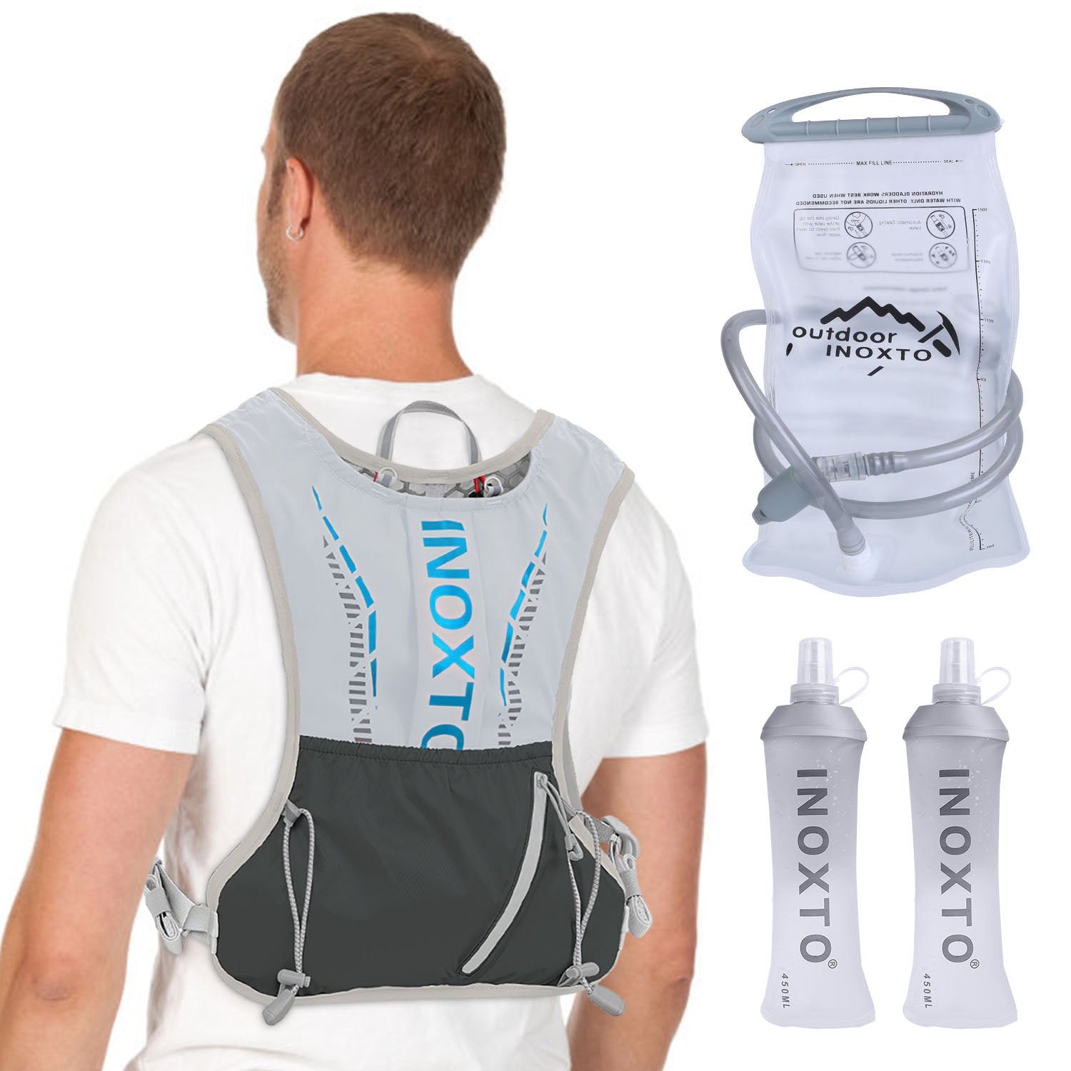 Sport Hydration Vest Running Backpack with 15oz 50oz Water Bladder Adjustable Strap Storage Bag for Trail Running Marathon Race Hiking - Energize Trek