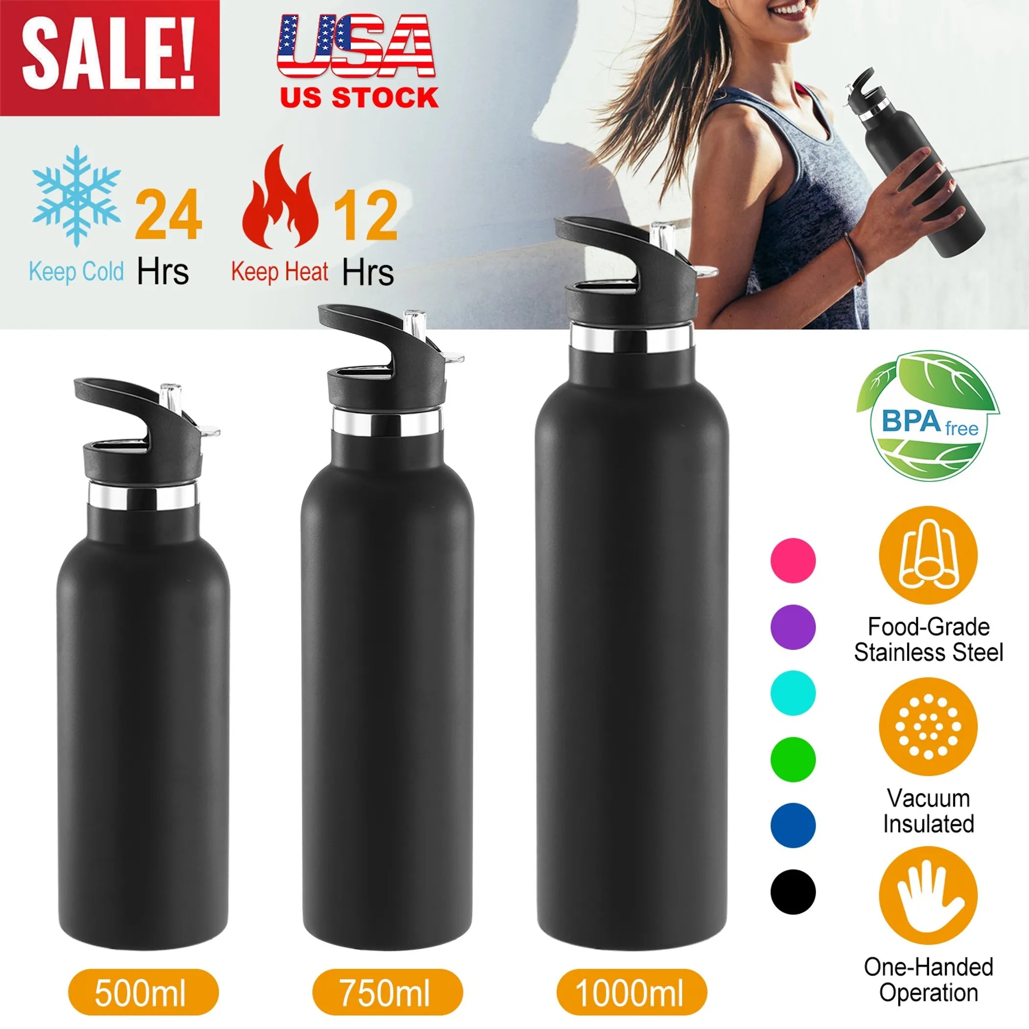 Sports Water Bottle Stainless Steel Vacuum-Insulated Drinking Cup - Energize Trek