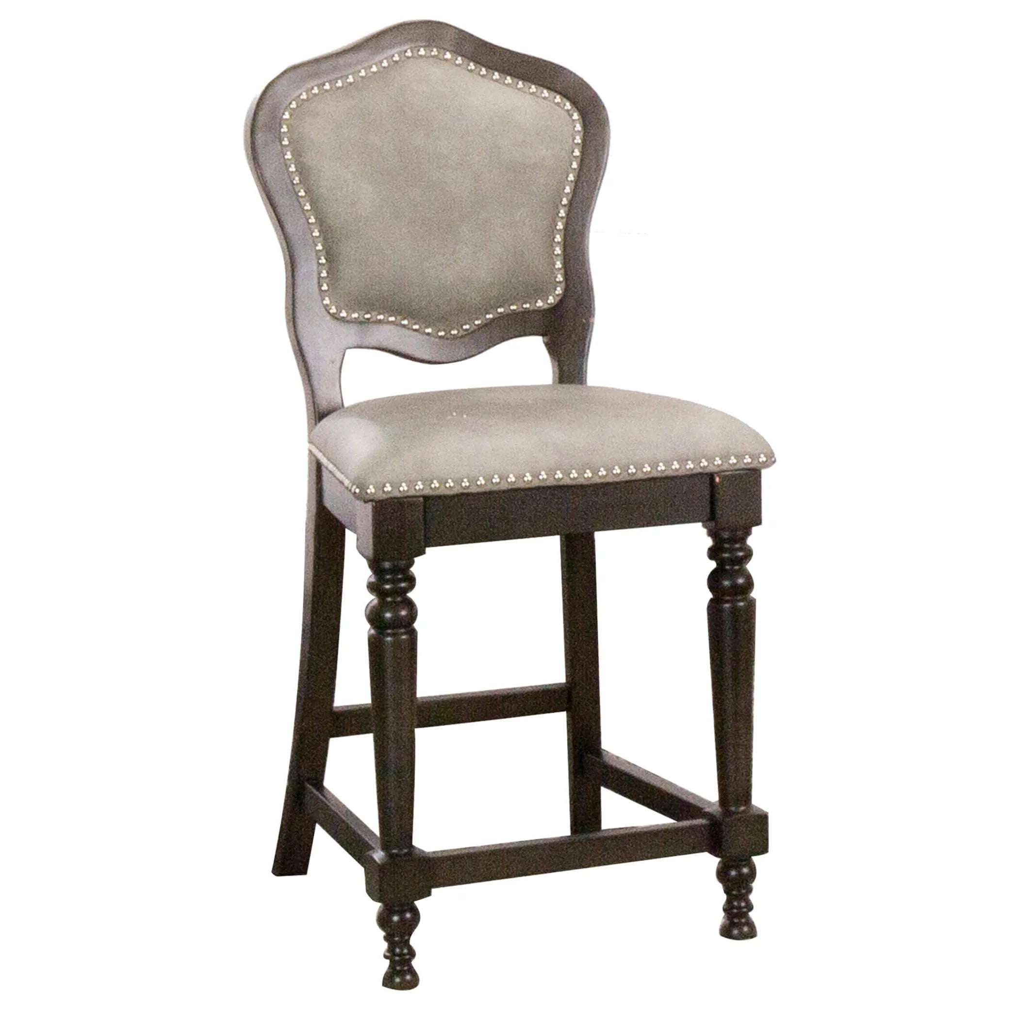 Sunset Trading Vegas Upholstered Barstools with Backs | Counter Height Dining Chairs | Distressed Gray Wood | Nailheads | Set of 2 - Energize Trek