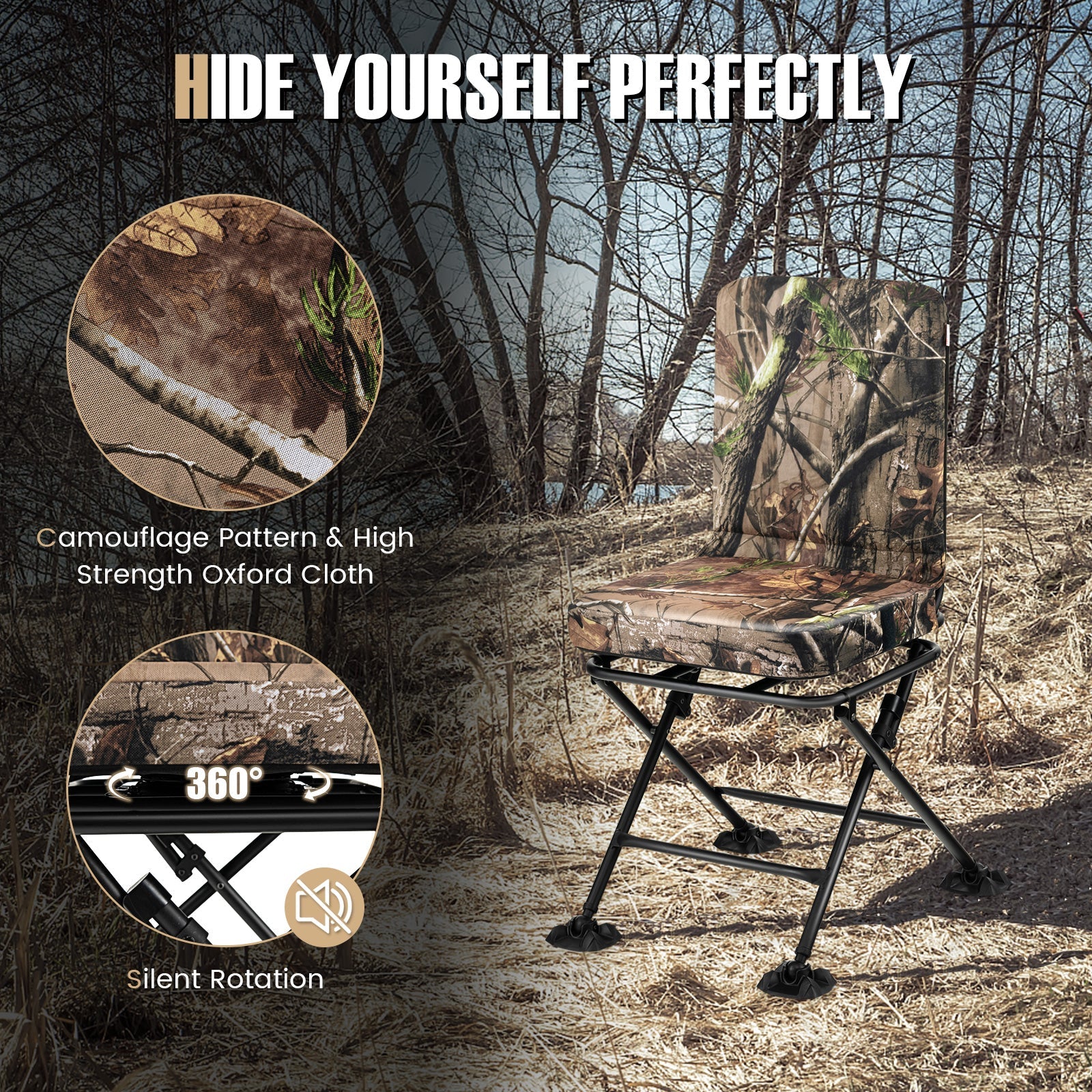 Swivel Folding Chair with Backrest and Padded Cushion - Energize Trek