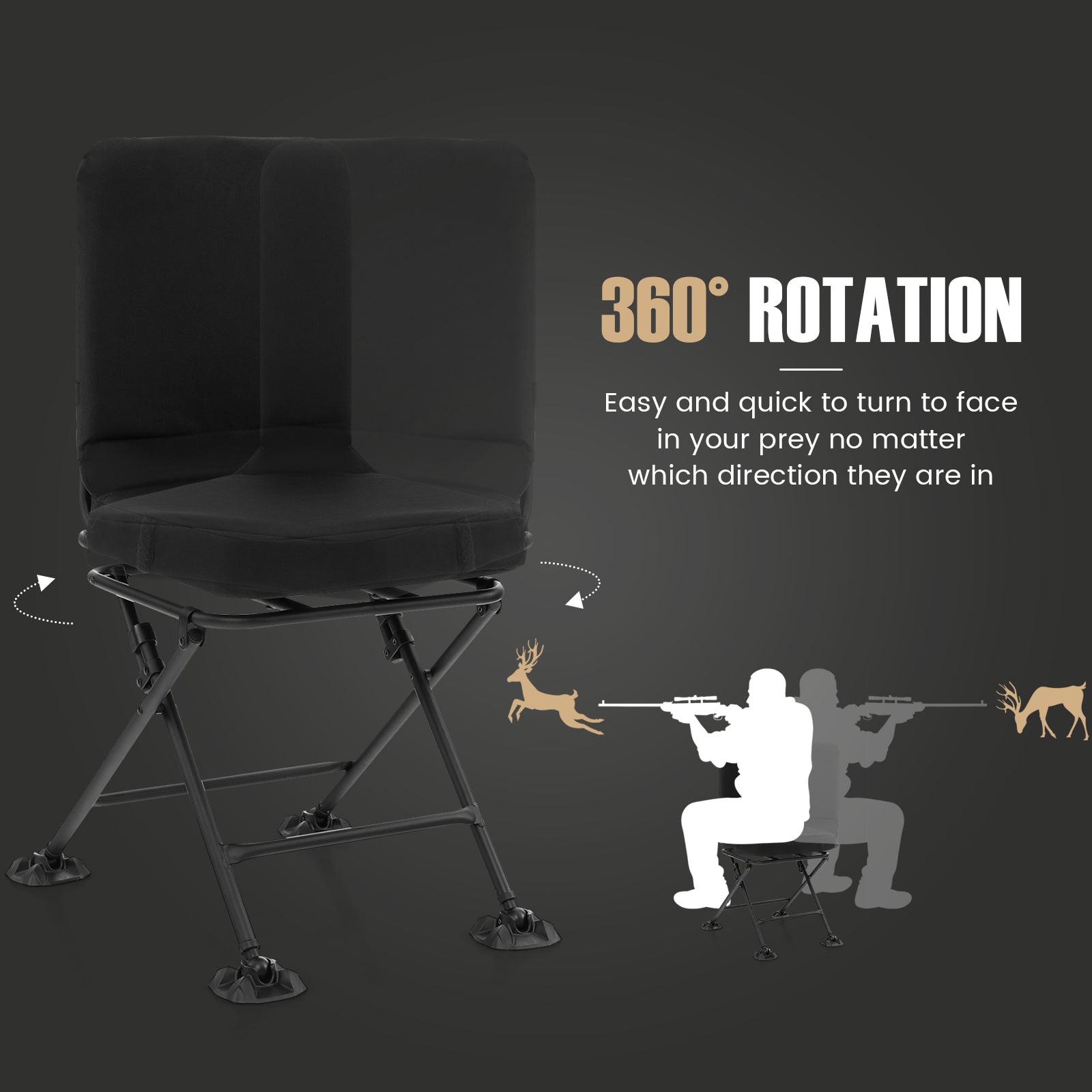 Swivel Folding Chair with Backrest and Padded Cushion - Energize Trek