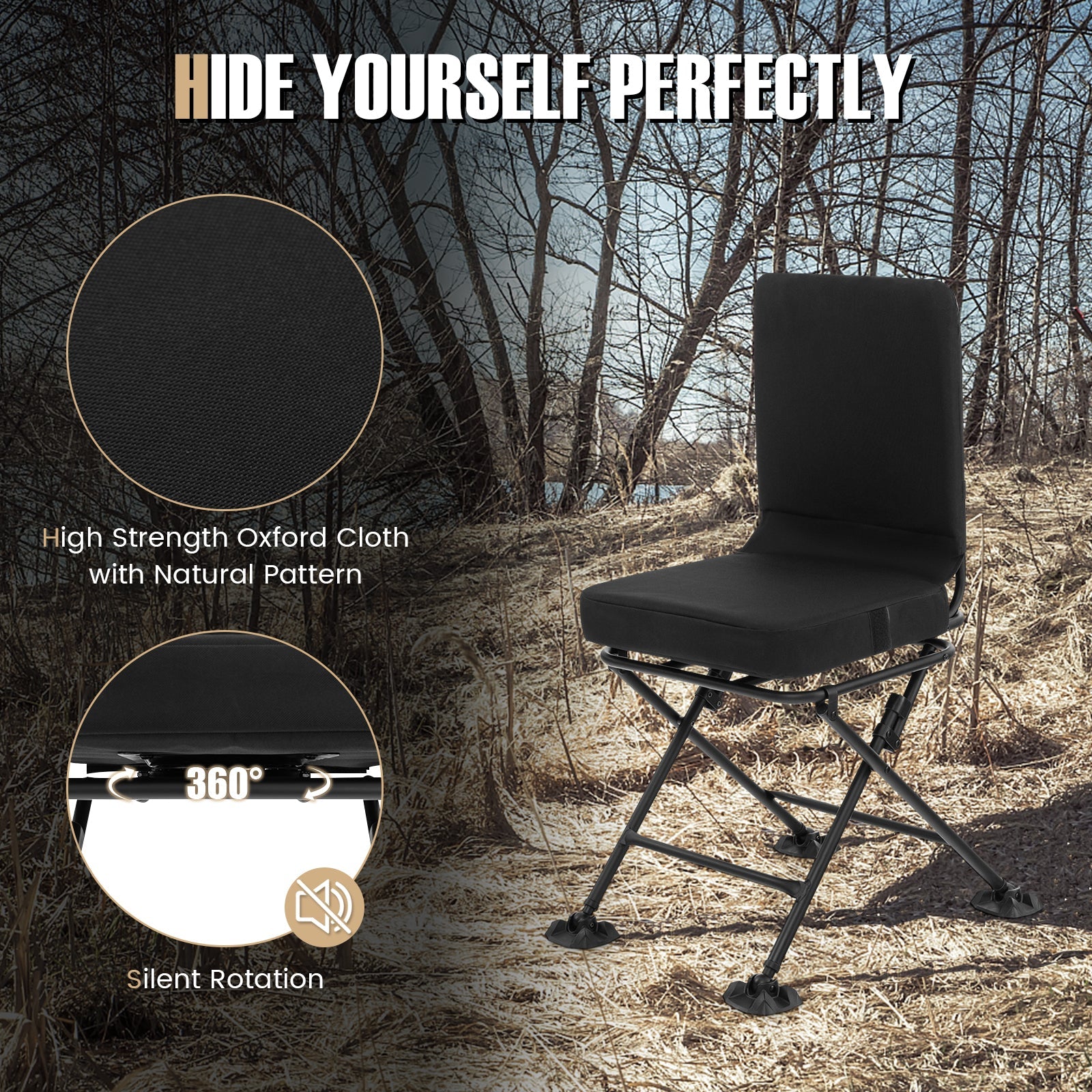 Swivel Folding Chair with Backrest and Padded Cushion - Energize Trek