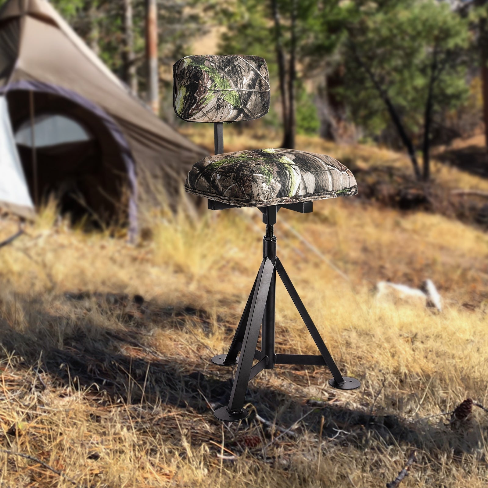 Swivel Hunting Chair Tripod Blind Stool with Detachable Backrest - Energize Trek