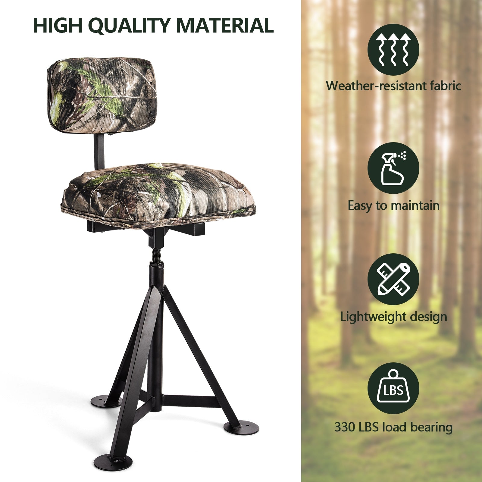 Swivel Hunting Chair Tripod Blind Stool with Detachable Backrest - Energize Trek