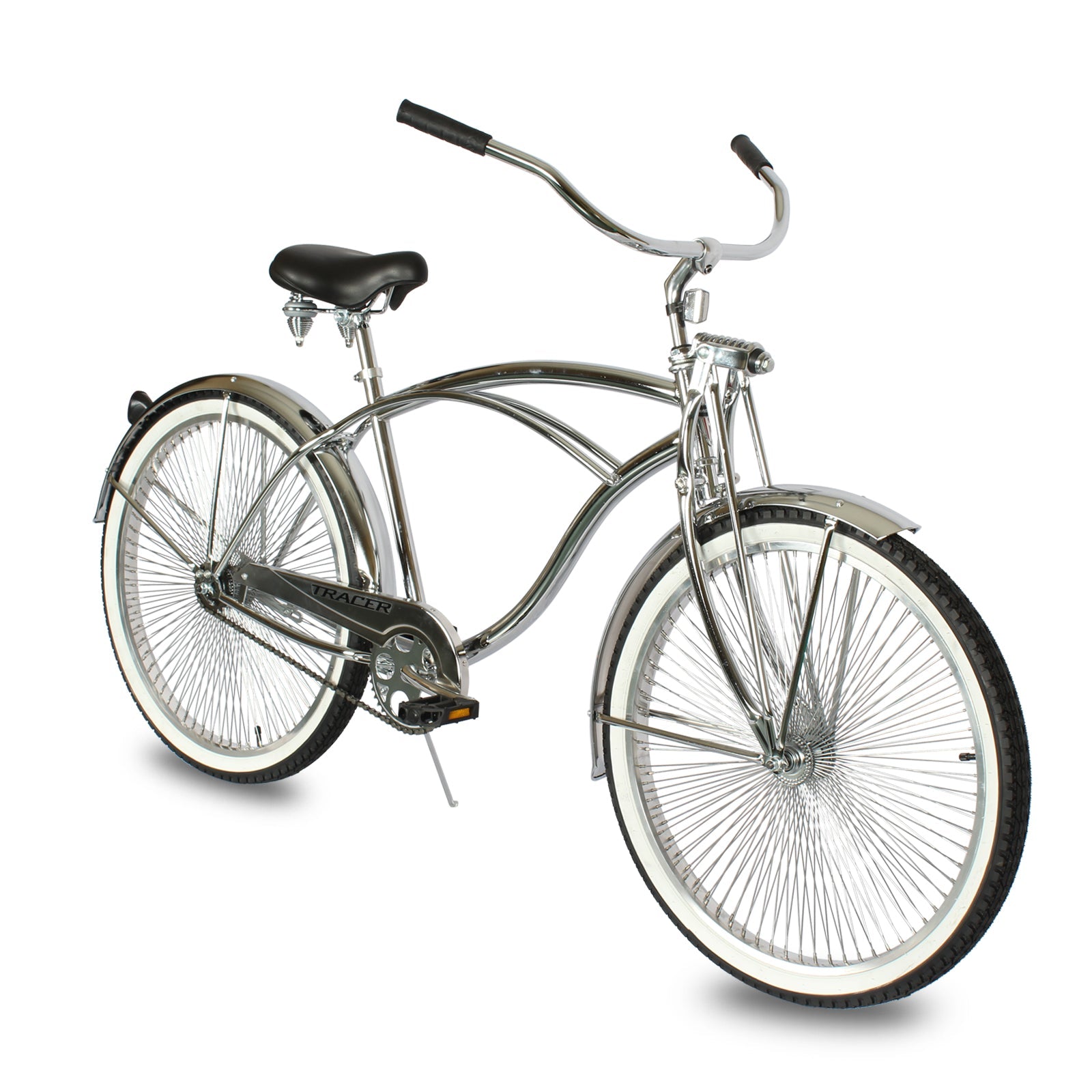 TRACER 26' Beach Cruiser Coaster Brake Single-Sp Stainless Steel Spokes One Piece Crank Alloy POLISH Rims 140H Color: Chrome - Energize Trek