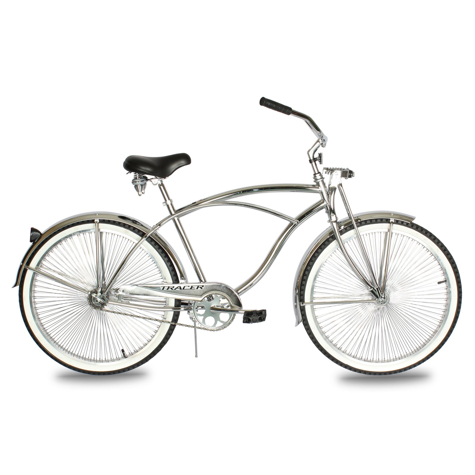 TRACER 26' Beach Cruiser Coaster Brake Single-Sp Stainless Steel Spokes One Piece Crank Alloy POLISH Rims 140H Color: Chrome - Energize Trek