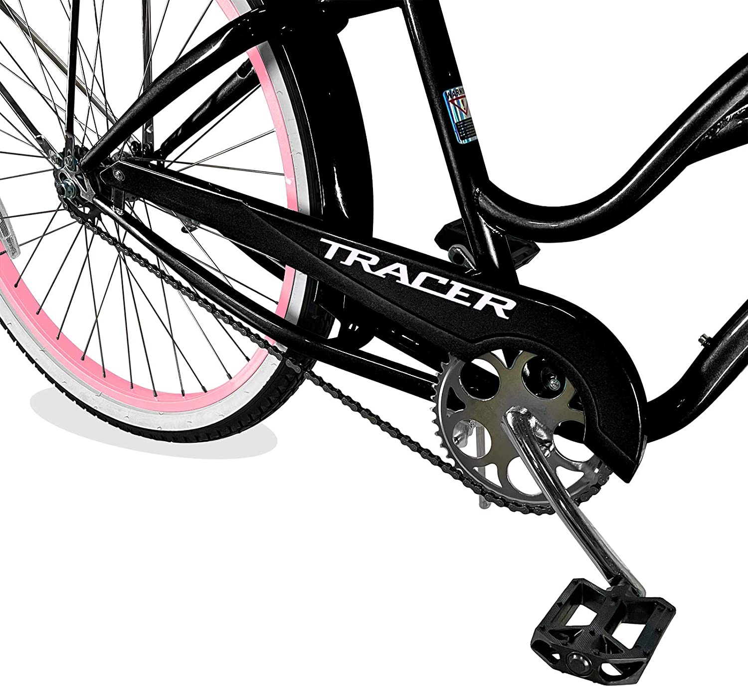 TRACER 26' Female Beach Cruiser Coaster Brake Stainless Steel Spokes One Piece Crank Alloy Apple Green Rims 36H W/ Fenders - Energize Trek