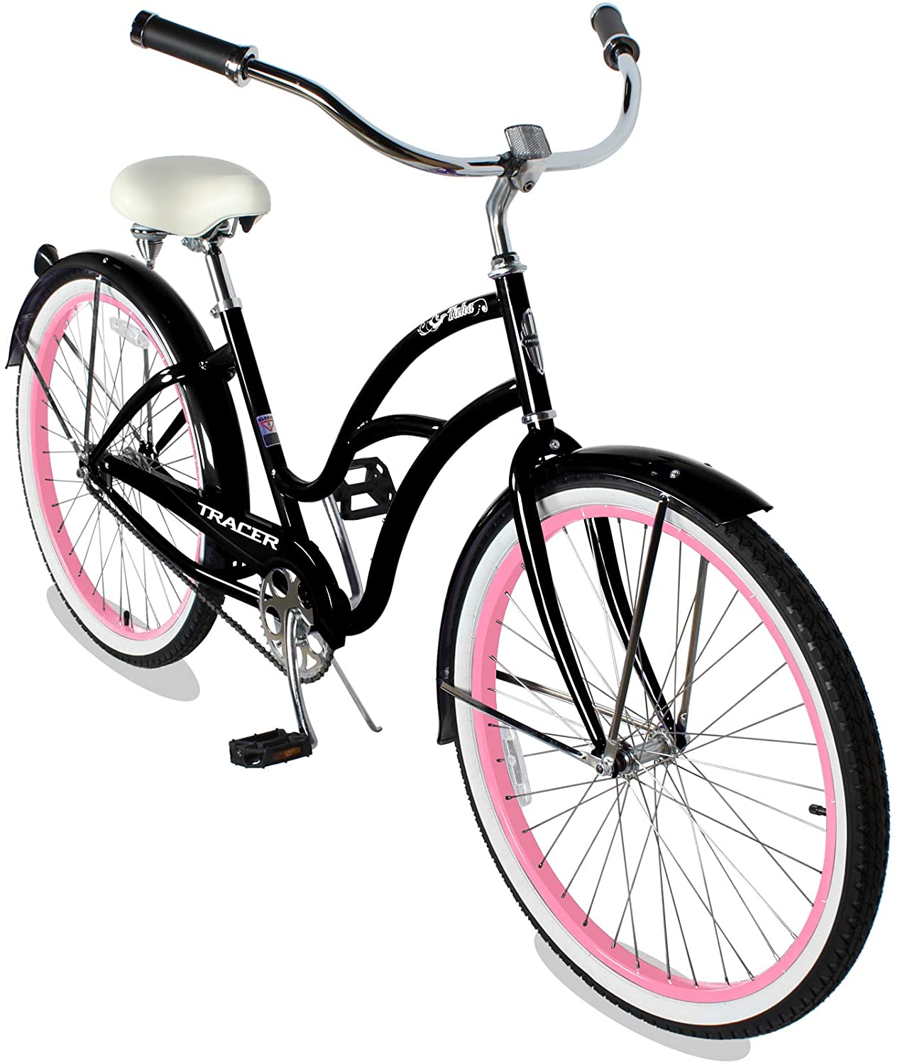 TRACER 26' Female Beach Cruiser Coaster Brake Stainless Steel Spokes One Piece Crank Alloy Apple Green Rims 36H W/ Fenders - Energize Trek