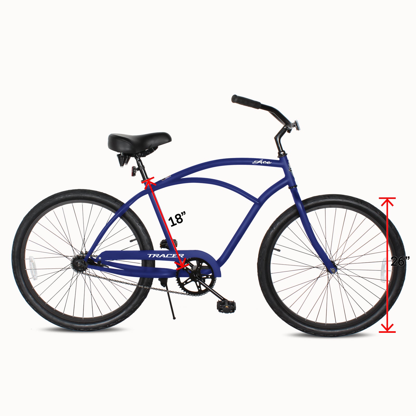 TRACER 26' Men Beach Cruiser Coaster Brake Single-Sp Black Spokes One Piece Crank Alloy Black Rims 36H - Energize Trek