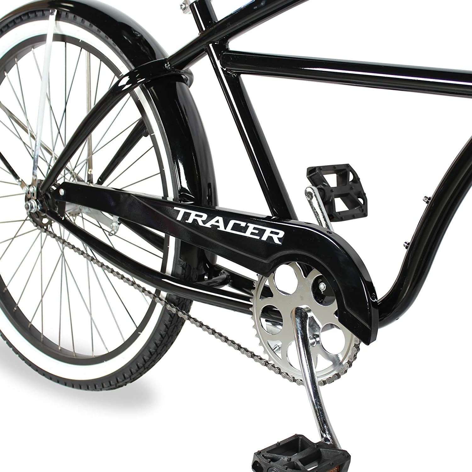 TRACER 26' Men Beach Cruiser Coaster Brake Stainless Steel Spokes One Piece Crank Alloy BLACK Rims 36H W/ Fenders - Energize Trek