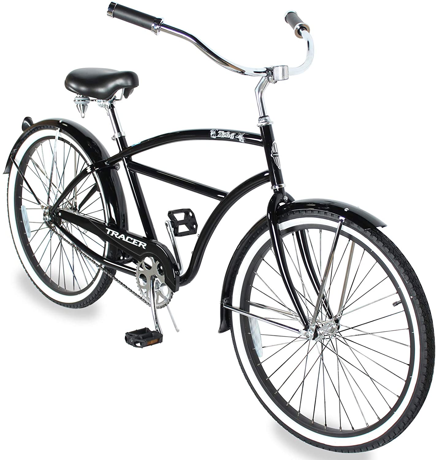 TRACER 26' Men Beach Cruiser Coaster Brake Stainless Steel Spokes One Piece Crank Alloy BLACK Rims 36H W/ Fenders - Energize Trek