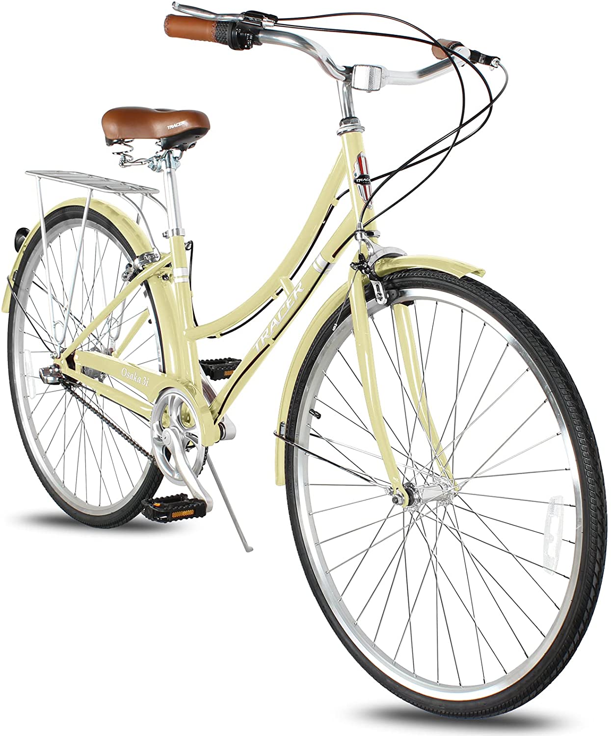 TRACER Female 700C City Bike Hi-Ten Steel Frame48cm Shimano NEXUS3R40 3-Speed Free wheel Hub, Alloy Rims Black Tire with Back Rack - Energize Trek