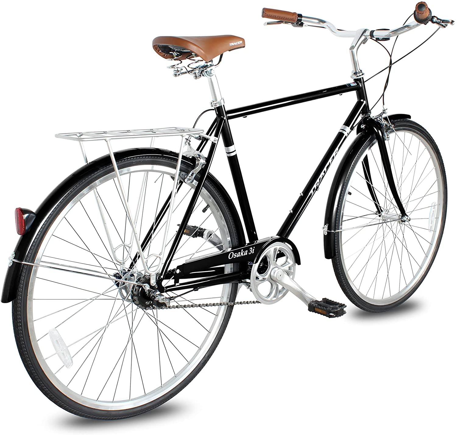 TRACER Men 700C City Bike Hi-Ten Steel Frame 58cm Shimano NEXUS3R40 3-Speed Free wheel Hub,Alloy Rims Black Tire, with Back Rack - Energize Trek