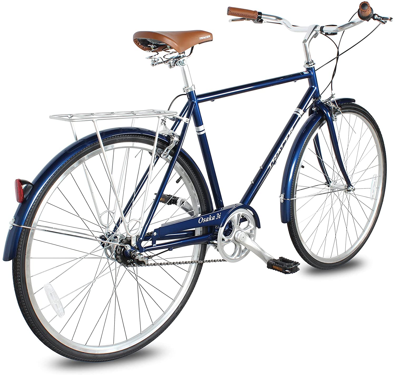 TRACER Men 700C City Bike Hi-Ten Steel Frame 58cm Shimano NEXUS3R40 3-Speed Free wheel Hub,Alloy Rims Black Tire, with Back Rack - Energize Trek