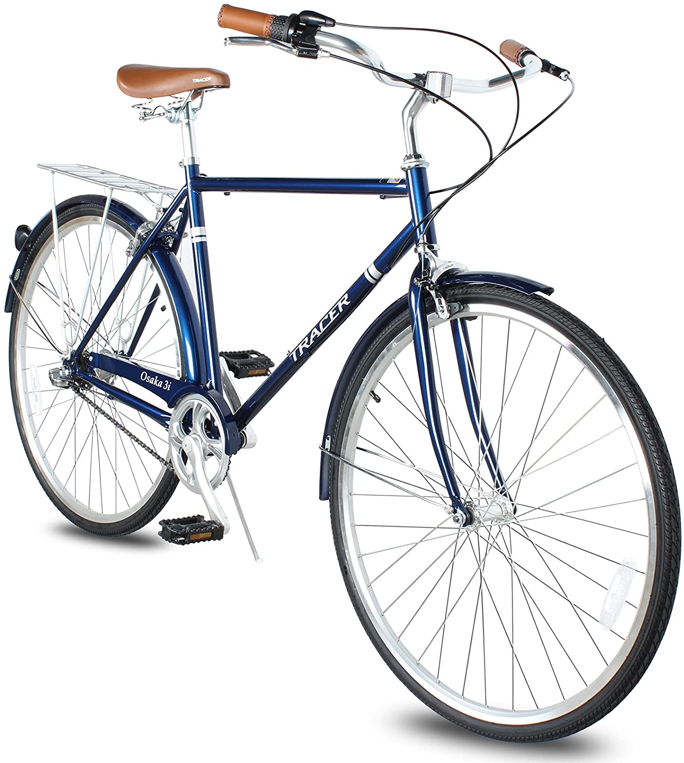 TRACER Men 700C City Bike Hi-Ten Steel Frame 58cm Shimano NEXUS3R40 3-Speed Free wheel Hub,Alloy Rims Black Tire, with Back Rack - Energize Trek