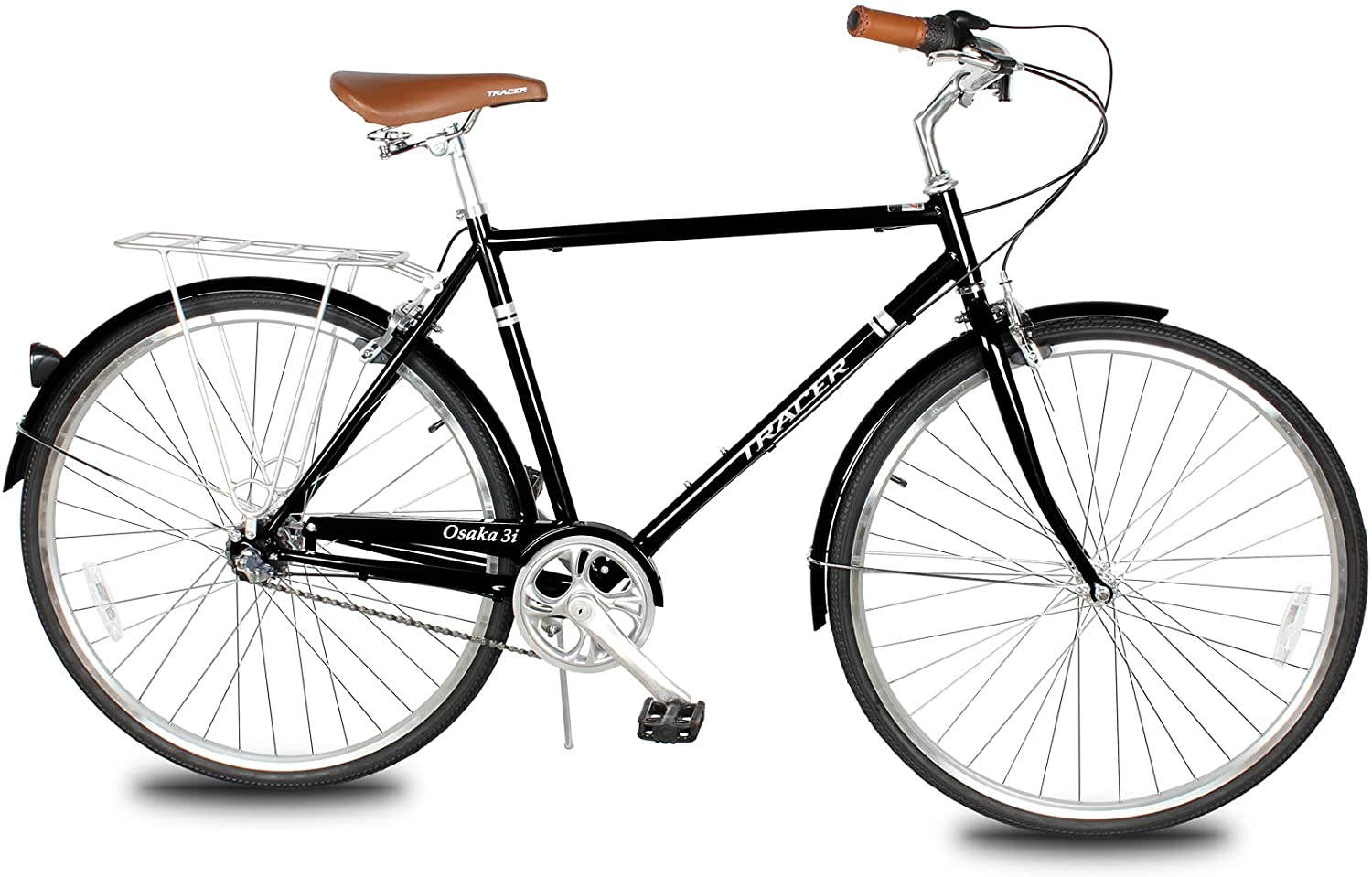TRACER Men 700C City Bike Hi-Ten Steel Frame 58cm Shimano NEXUS3R40 3-Speed Free wheel Hub,Alloy Rims Black Tire, with Back Rack - Energize Trek
