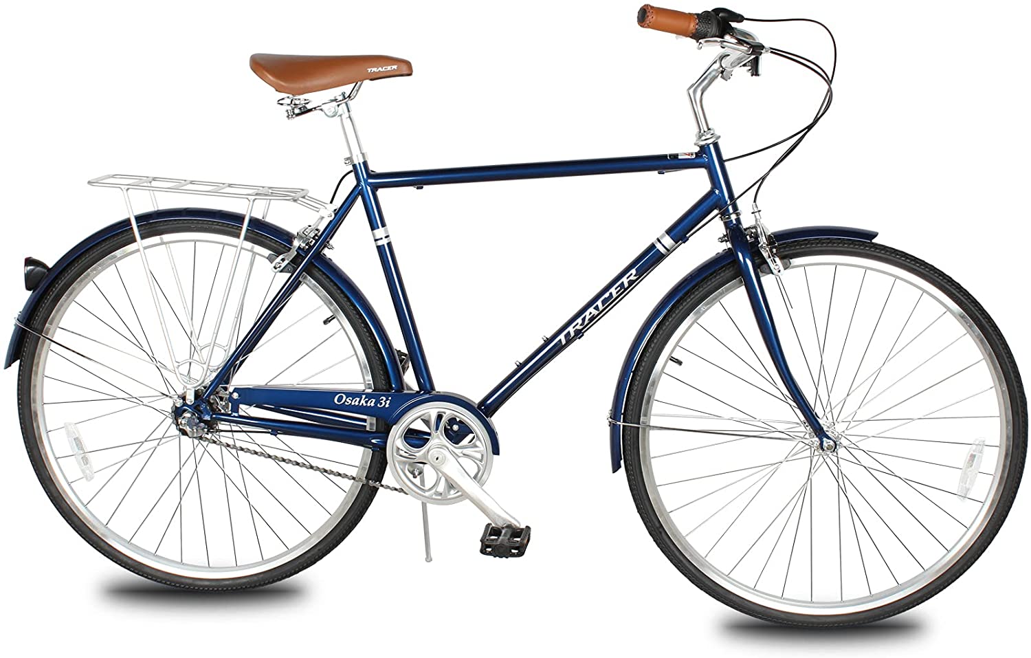 TRACER Men 700C City Bike Hi-Ten Steel Frame 58cm Shimano NEXUS3R40 3-Speed Free wheel Hub,Alloy Rims Black Tire, with Back Rack - Energize Trek