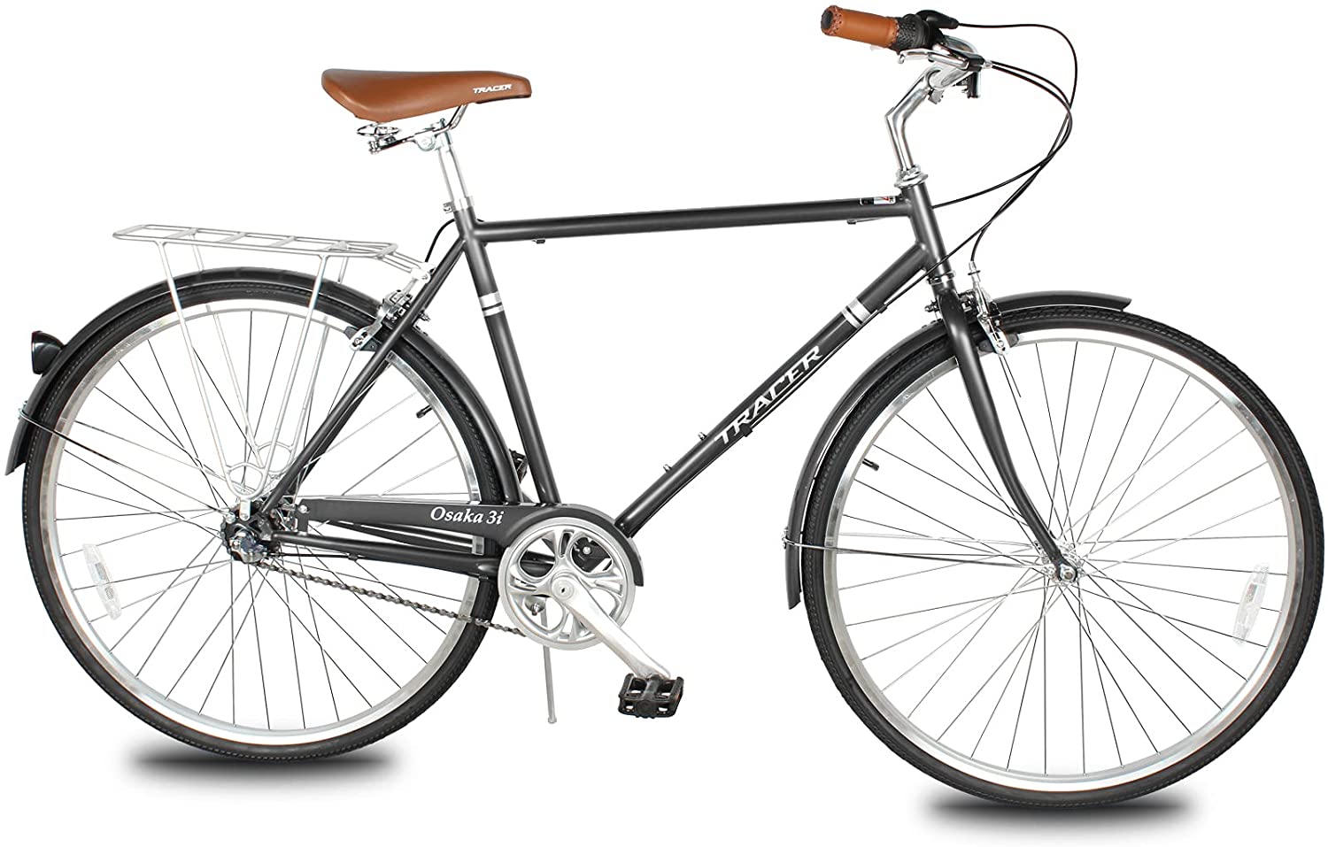 TRACER Men 700C City Bike Hi-Ten Steel Frame 58cm Shimano NEXUS3R40 3-Speed Free wheel Hub,Alloy Rims Black Tire, with Back Rack - Energize Trek