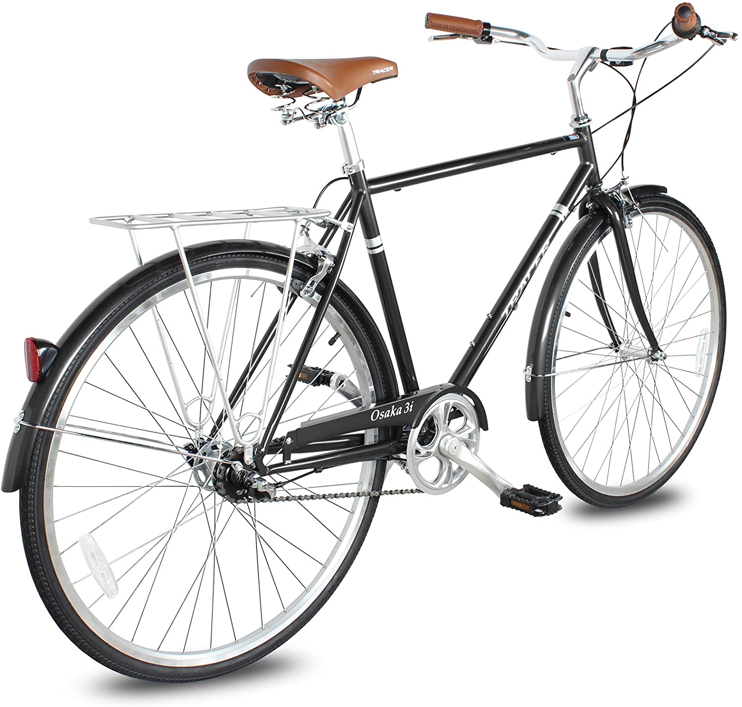 TRACER Men 700C City Bike Hi-Ten Steel Frame 58cm Shimano NEXUS3R40 3-Speed Free wheel Hub,Alloy Rims Black Tire, with Back Rack - Energize Trek