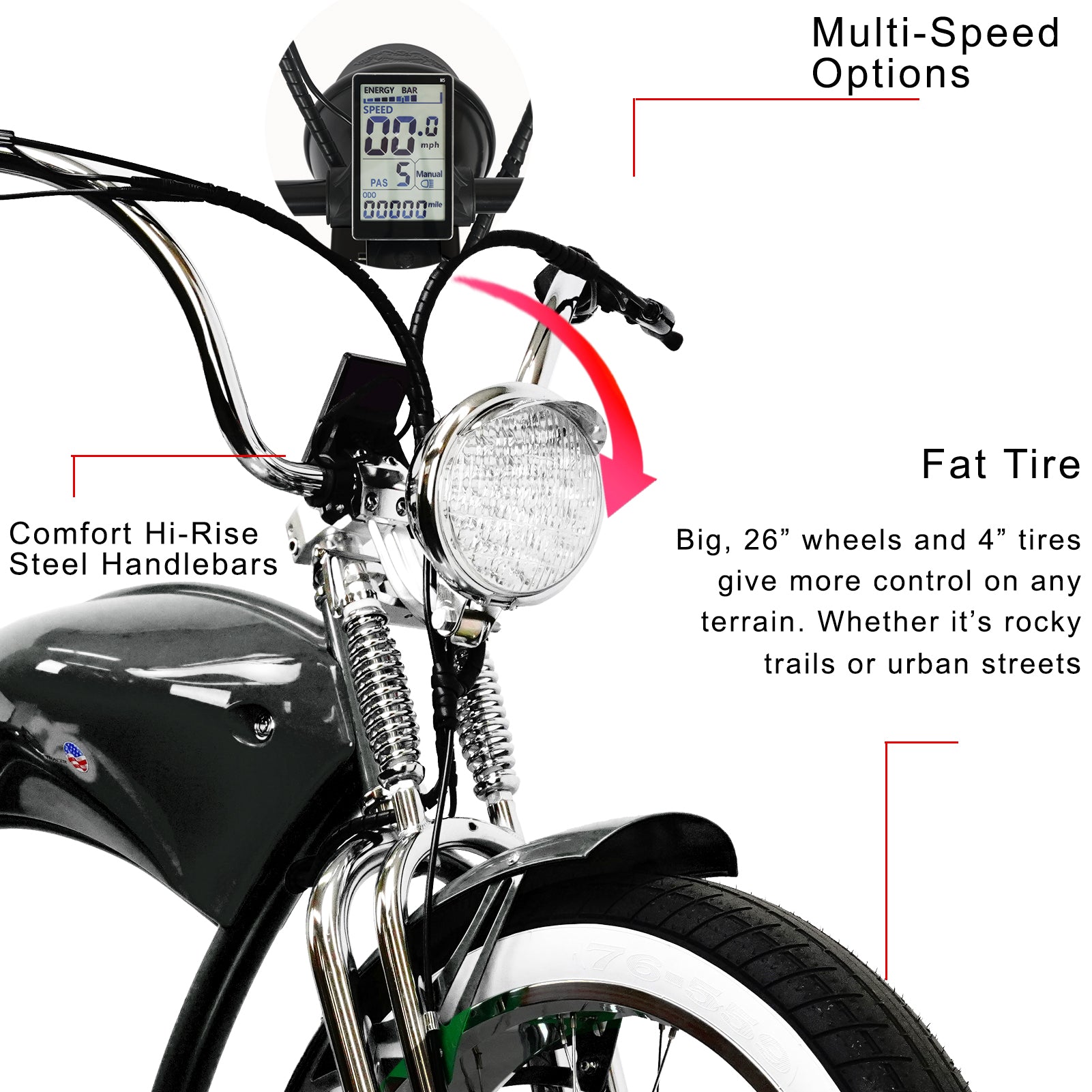 TRACER TWENTY 5 DS 26" Stretch E-BIKE 800W 48V Dual Spring Suspension Fork - Energize Trek