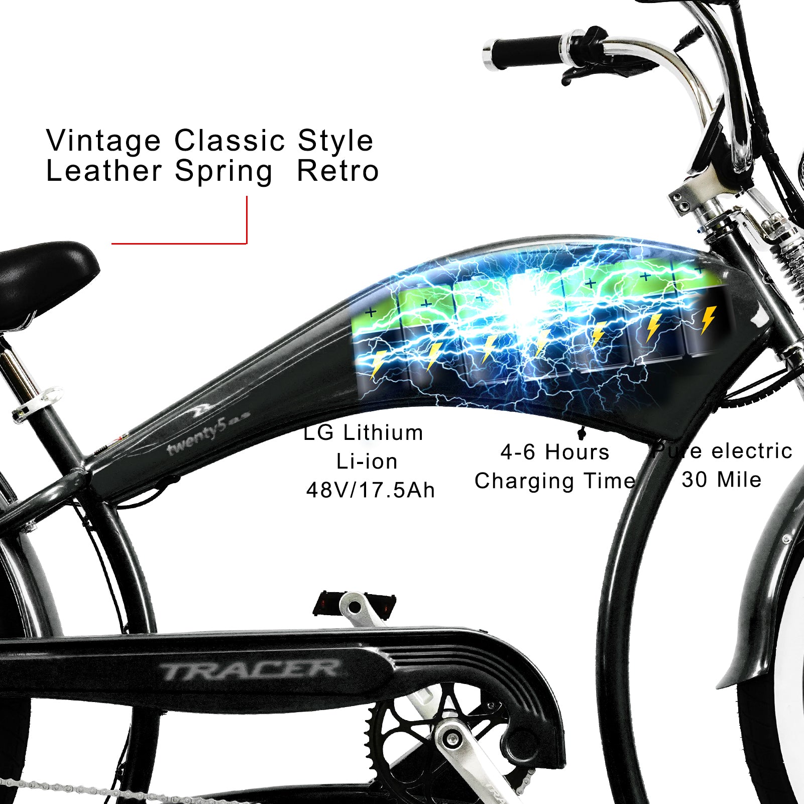 TRACER TWENTY 5 DS 26" Stretch E-BIKE 800W 48V Dual Spring Suspension Fork - Energize Trek