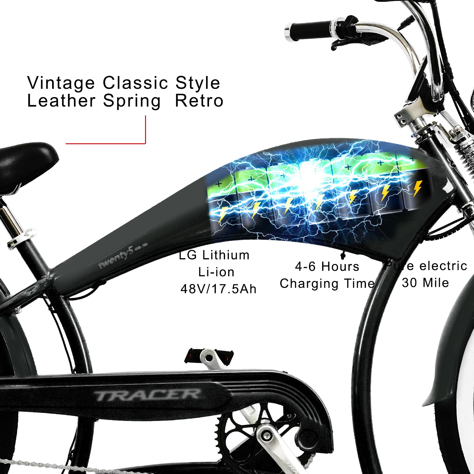 TRACER TWENTY 5 DS 26" Stretch E-BIKE 800W 48V Dual Spring Suspension Fork - Energize Trek
