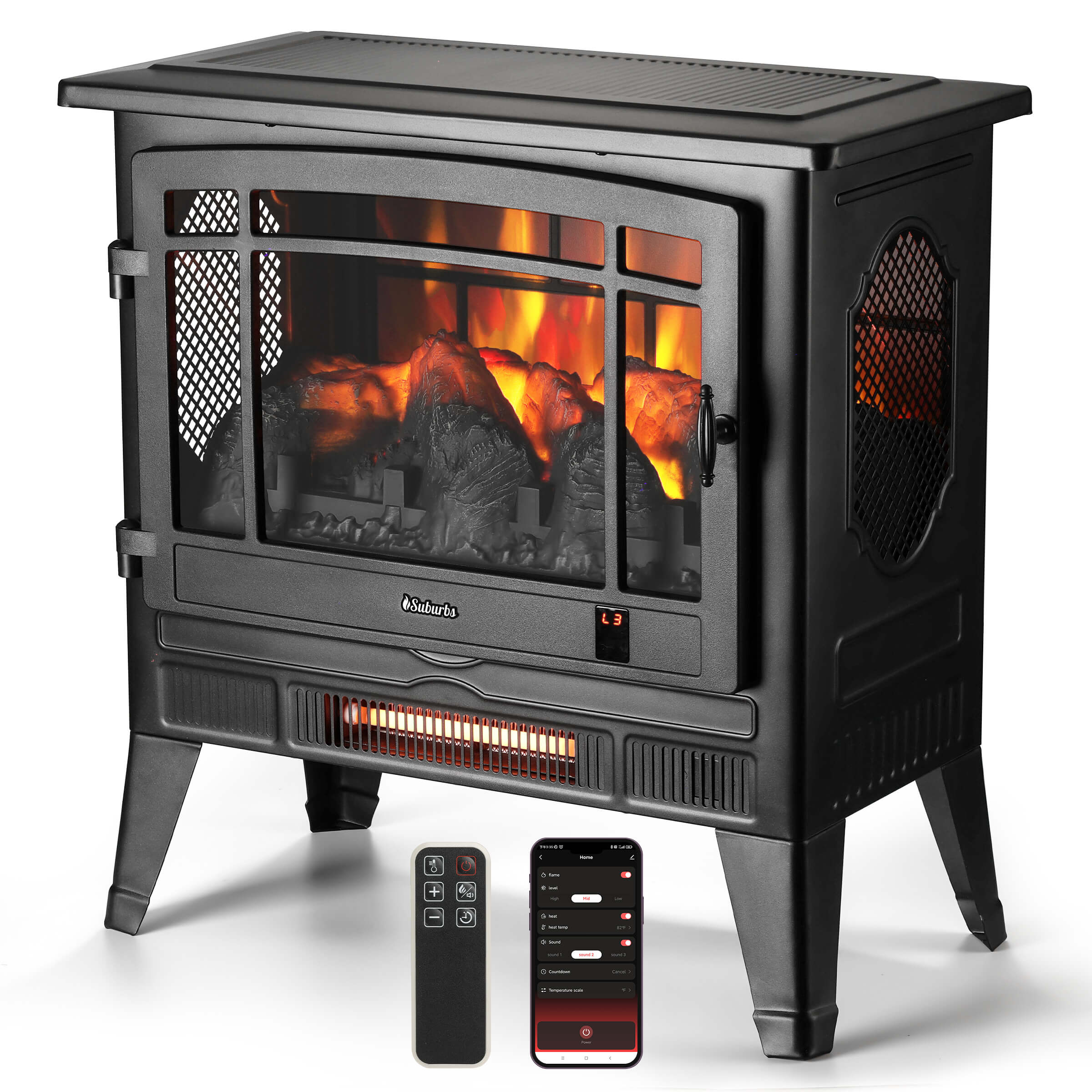 Suburbs TS25 Smart Electric Fireplace Stove Heater, WiFi Enabled - Energize Trek