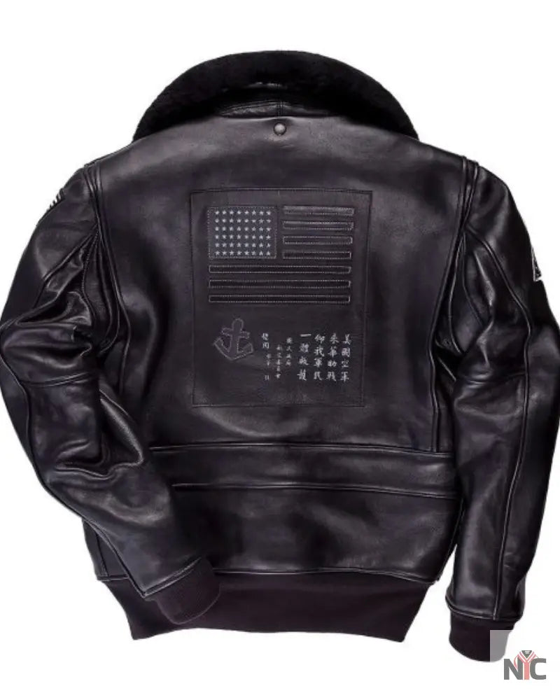 Top Gun Black Lambskin Leather Bomber Jacket
