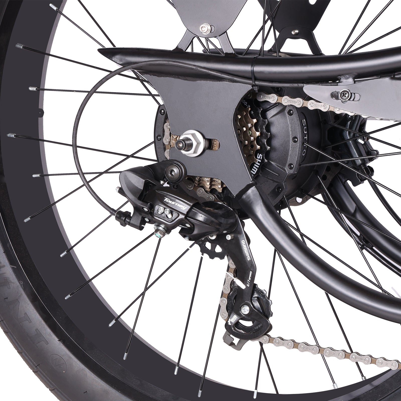 Tracer Chico GT (UPC: 749671831734), 26" Chopper Stretch E-Bike, Triple Tree Fork, Hydraulic Disc Brake, Hi-Rise Type Steel Handlebar 750x220x22.2mm, Alloy Polish FAT RIMS Front 3" Rear 4" Fat white wall Tires 26"x3.0 - Energize Trek