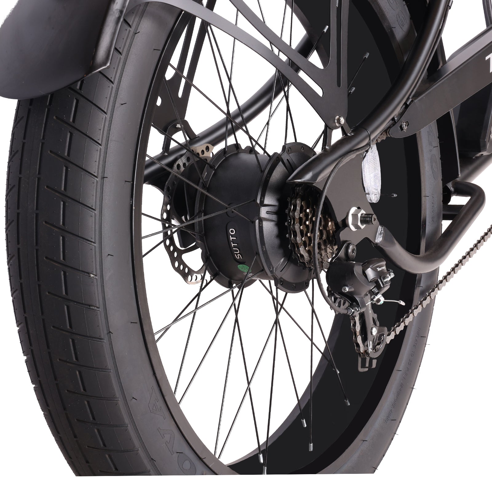Tracer Chico GT (UPC: 749671831734), 26" Chopper Stretch E-Bike, Triple Tree Fork, Hydraulic Disc Brake, Hi-Rise Type Steel Handlebar 750x220x22.2mm, Alloy Polish FAT RIMS Front 3" Rear 4" Fat white wall Tires 26"x3.0 - Energize Trek