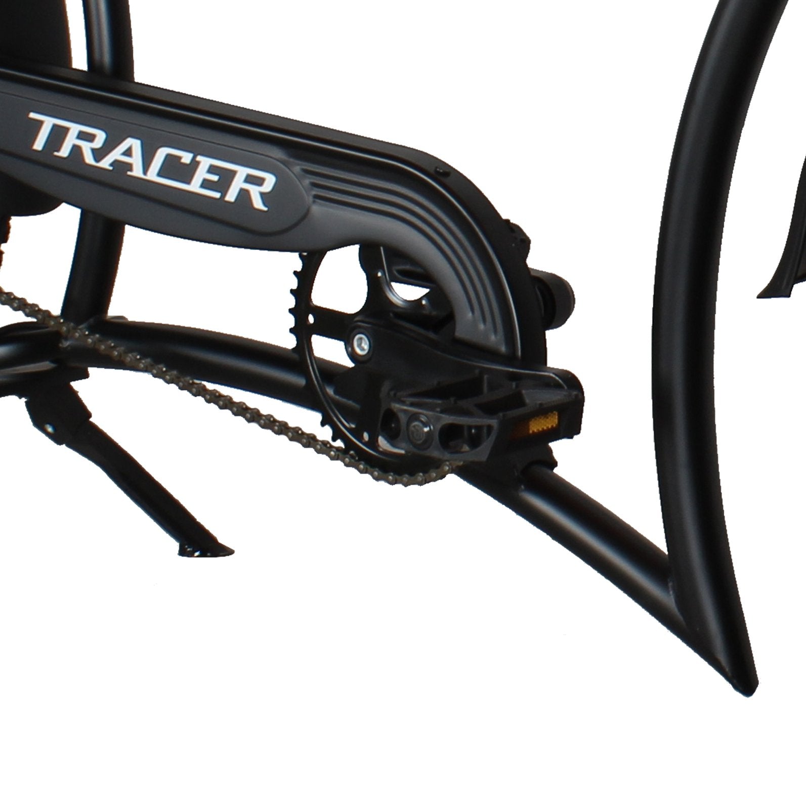 Tracer Twenty5 GT 26" Chopper Stretch Cruiser E-Bike Steel Frame Triple Tree Fork Disc Brake Motor 5-Speed Hi-Rise HANDLEBAR Alloy Polishing FAT Rims Front 3" Rear 4" 26x3.0 White Wall Tires Motor - Energize Trek