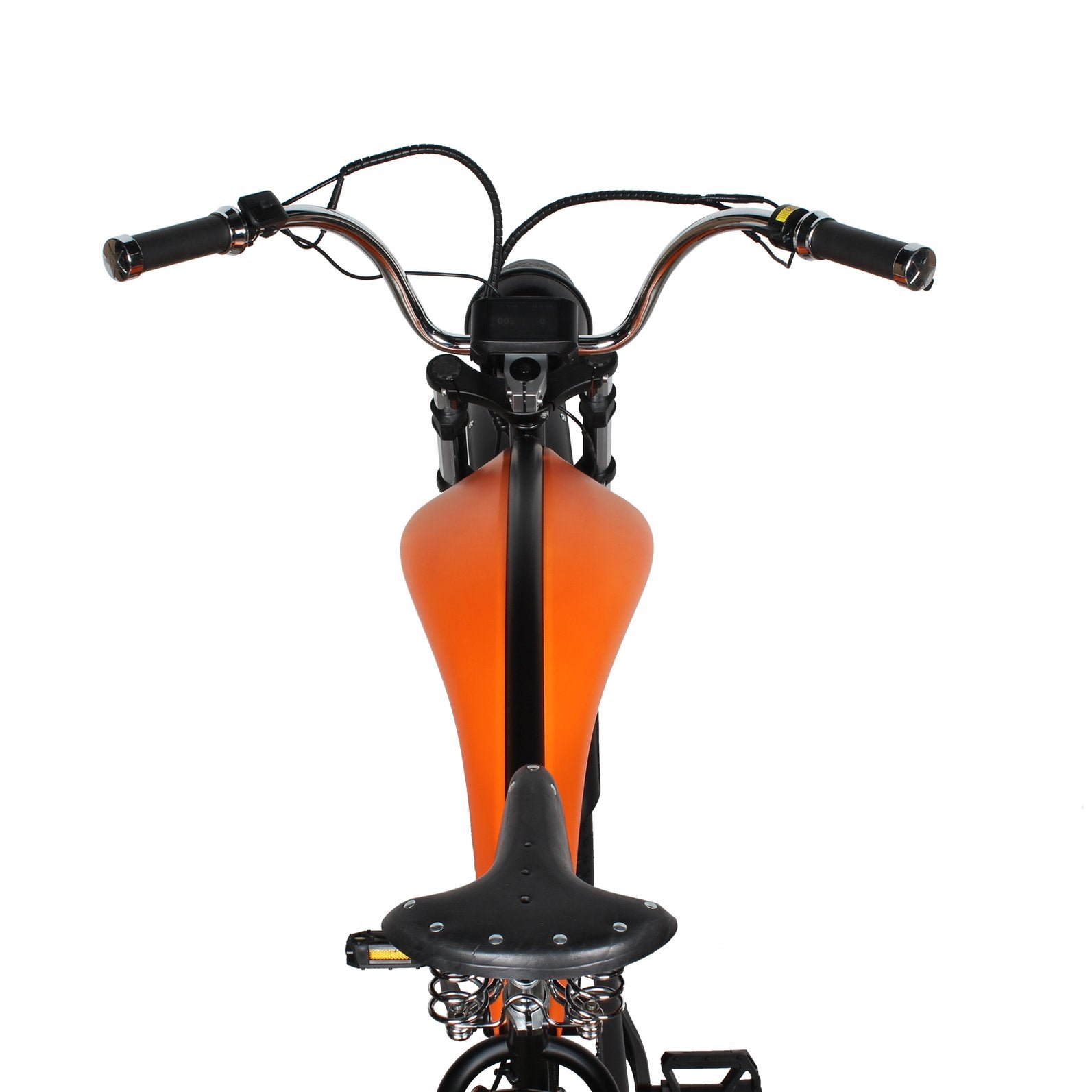 Tracer Twenty5 GT 26" Chopper Stretch Cruiser E-Bike Steel Frame Triple Tree Fork Disc Brake Motor 5-Speed Hi-Rise HANDLEBAR Alloy Polishing FAT Rims Front 3" Rear 4" 26x3.0 White Wall Tires Motor - Energize Trek