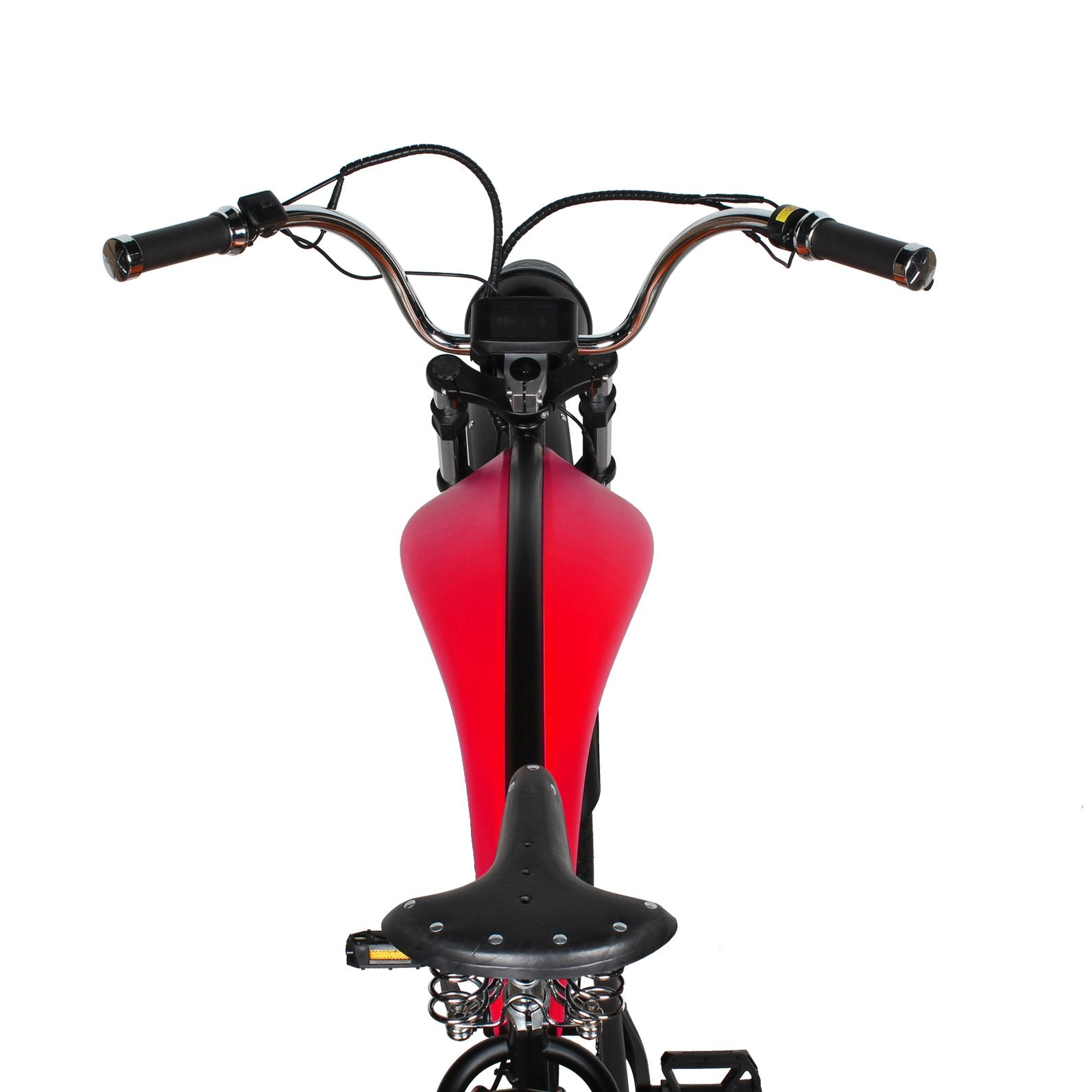 Tracer Twenty5 GT 26" Chopper Stretch Cruiser E-Bike Steel Frame Triple Tree Fork Disc Brake Motor 5-Speed Hi-Rise HANDLEBAR Alloy Polishing FAT Rims Front 3" Rear 4" 26x3.0 White Wall Tires Motor - Energize Trek