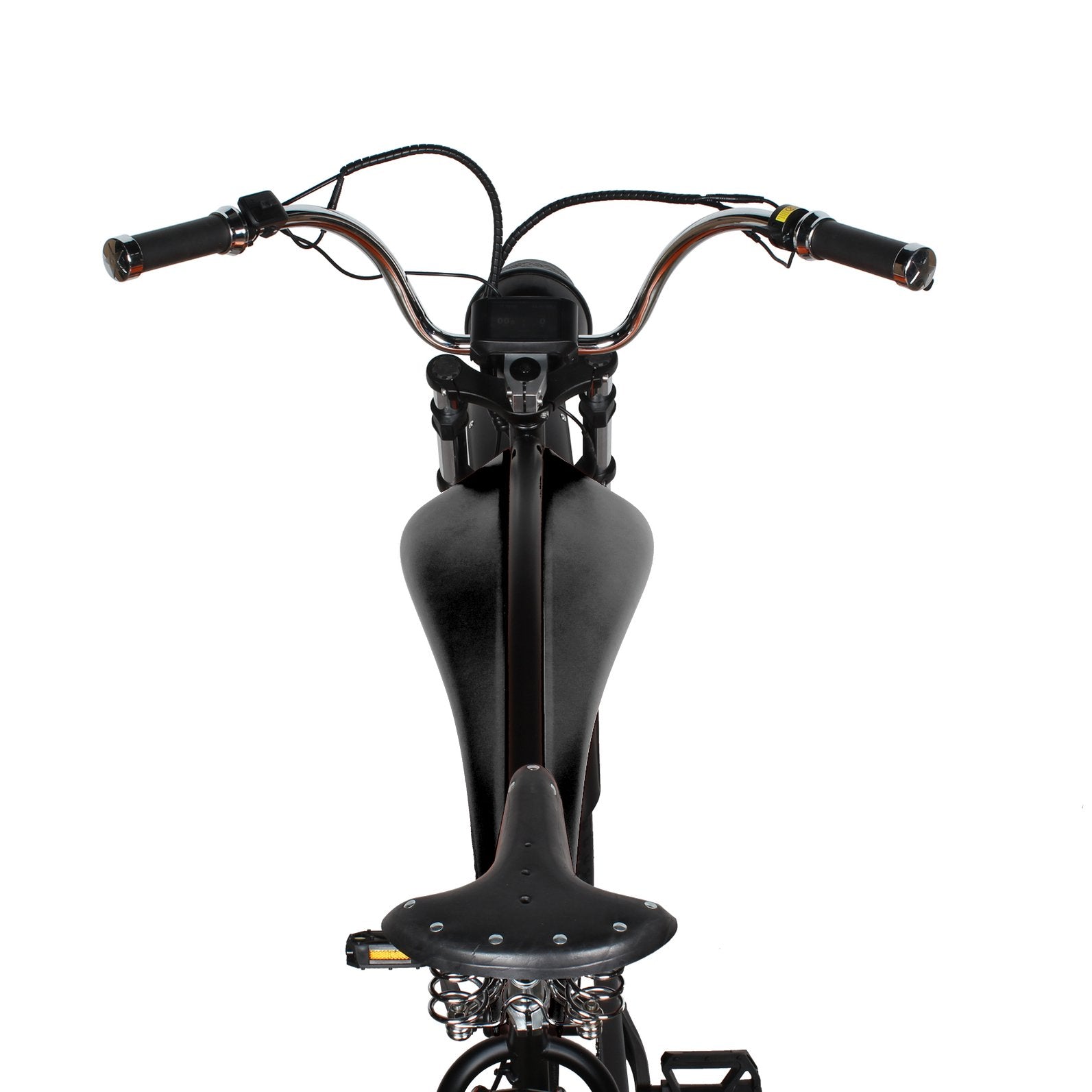 Tracer Twenty5 GT 26" Chopper Stretch Cruiser E-Bike Steel Frame Triple Tree Fork Disc Brake Motor 5-Speed Hi-Rise HANDLEBAR Alloy Polishing FAT Rims Front 3" Rear 4" 26x3.0 White Wall Tires Motor - Energize Trek