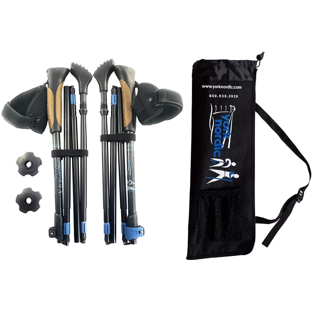 Travel Folding Walking & Hiking Poles - 13.5 in with Rubber Feet, Baskets, and Bag - Available in 3 Sizes and Choice of Grips - Energize Trek