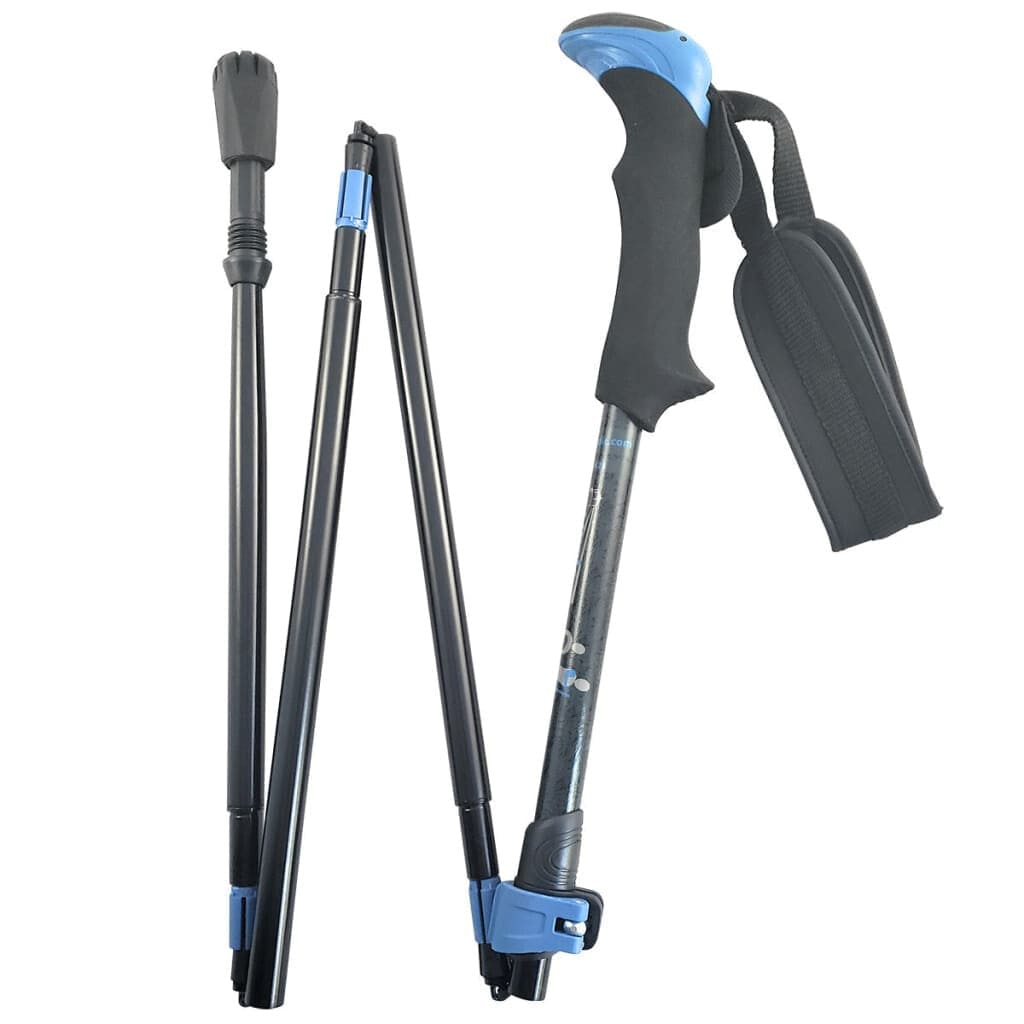 Travel Folding Walking & Hiking Poles - 13.5 in with Rubber Feet, Baskets, and Bag - Available in 3 Sizes and Choice of Grips - Energize Trek