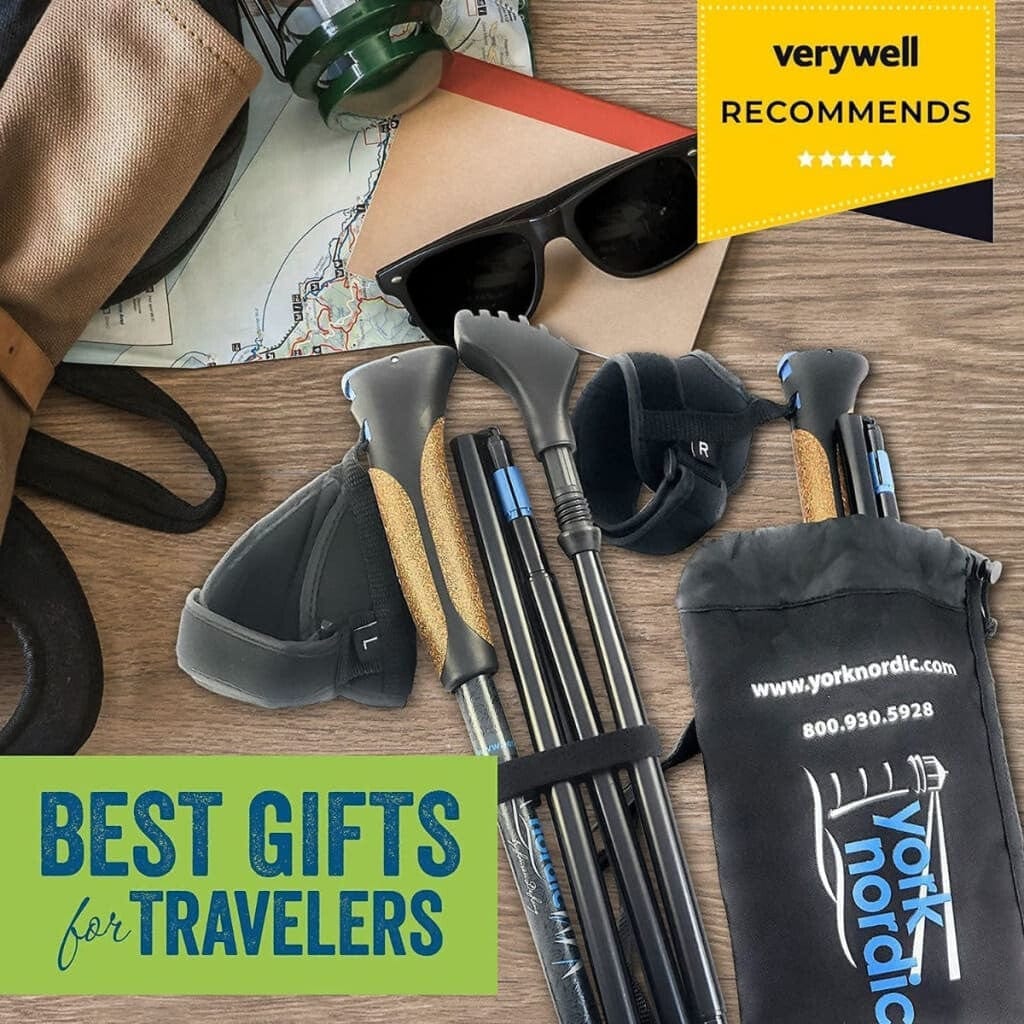 Travel Folding Walking & Hiking Poles - 13.5 in with Rubber Feet, Baskets, and Bag - Available in 3 Sizes and Choice of Grips - Energize Trek