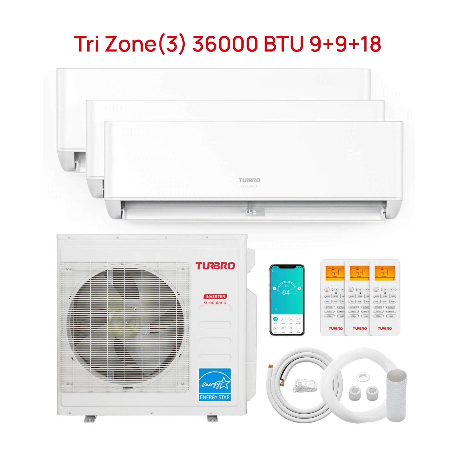 Greenland 36,000 BTU Tri-Zone(3) Mini Split Air Conditioner with Heat Pump (R454B Refrigerant) - Energize Trek