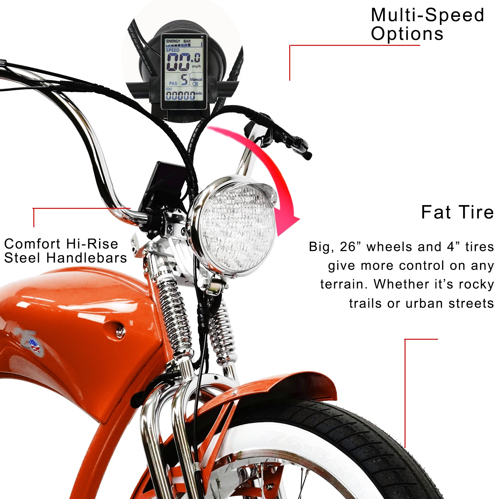 TRACER TWENTY 5 DS 26" Stretch E-BIKE 800W 48V Dual Spring Suspension Fork