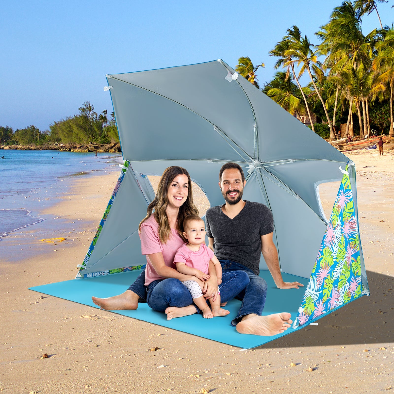 UPF50+ Sun Protection Beach Umbrella Tent with Portable Carrying Bag-Blue - Energize Trek