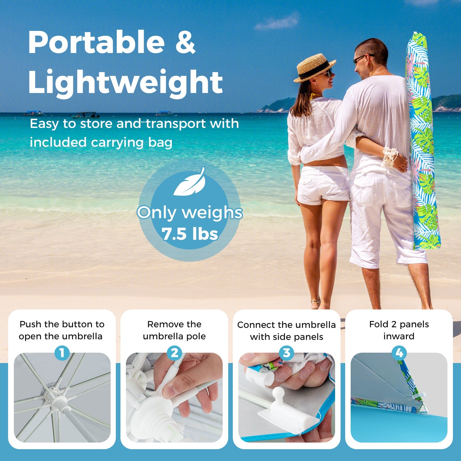 UPF50+ Sun Protection Beach Umbrella Tent with Portable Carrying Bag-Blue - Energize Trek