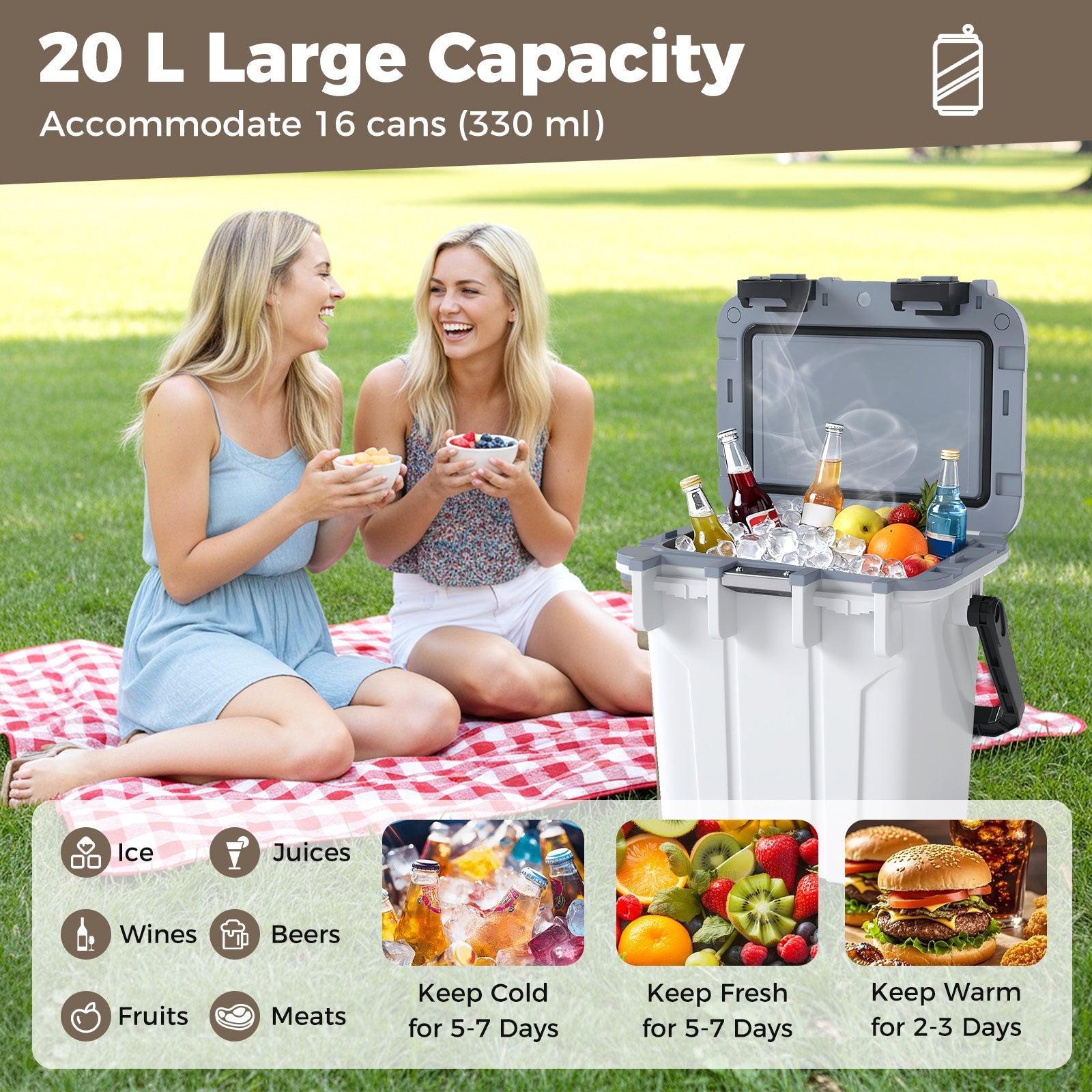 Ultra-Light Injection Molded Cooler 21 QT Hard Ice Chest - Energize Trek
