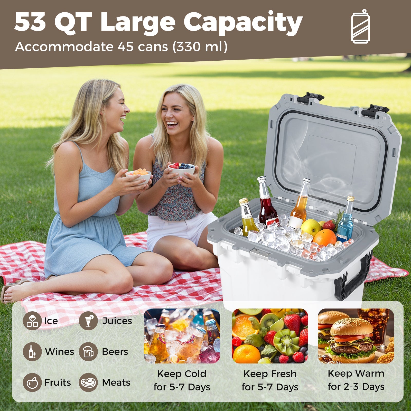 Ultra-Light Injection Molded Cooler 53 QT Hard Ice Chest - Energize Trek